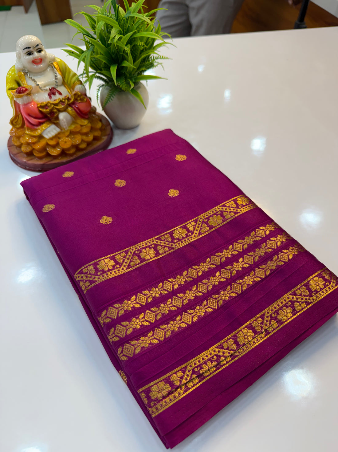 Mysore Crepe Silk Saree with Buttas & Self Blouse…
