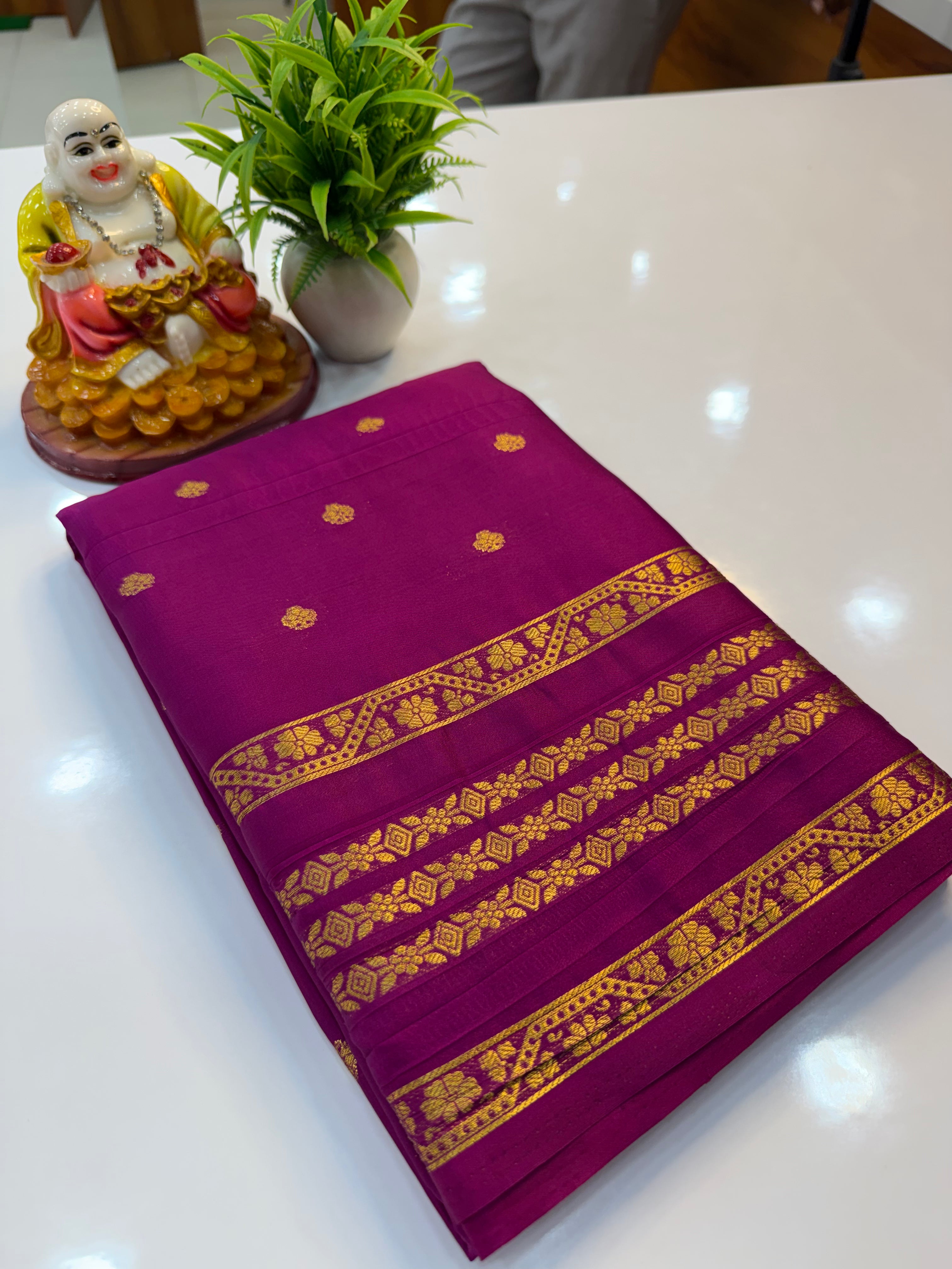 Mysore Crepe Silk Saree with Buttas & Self Blouse…