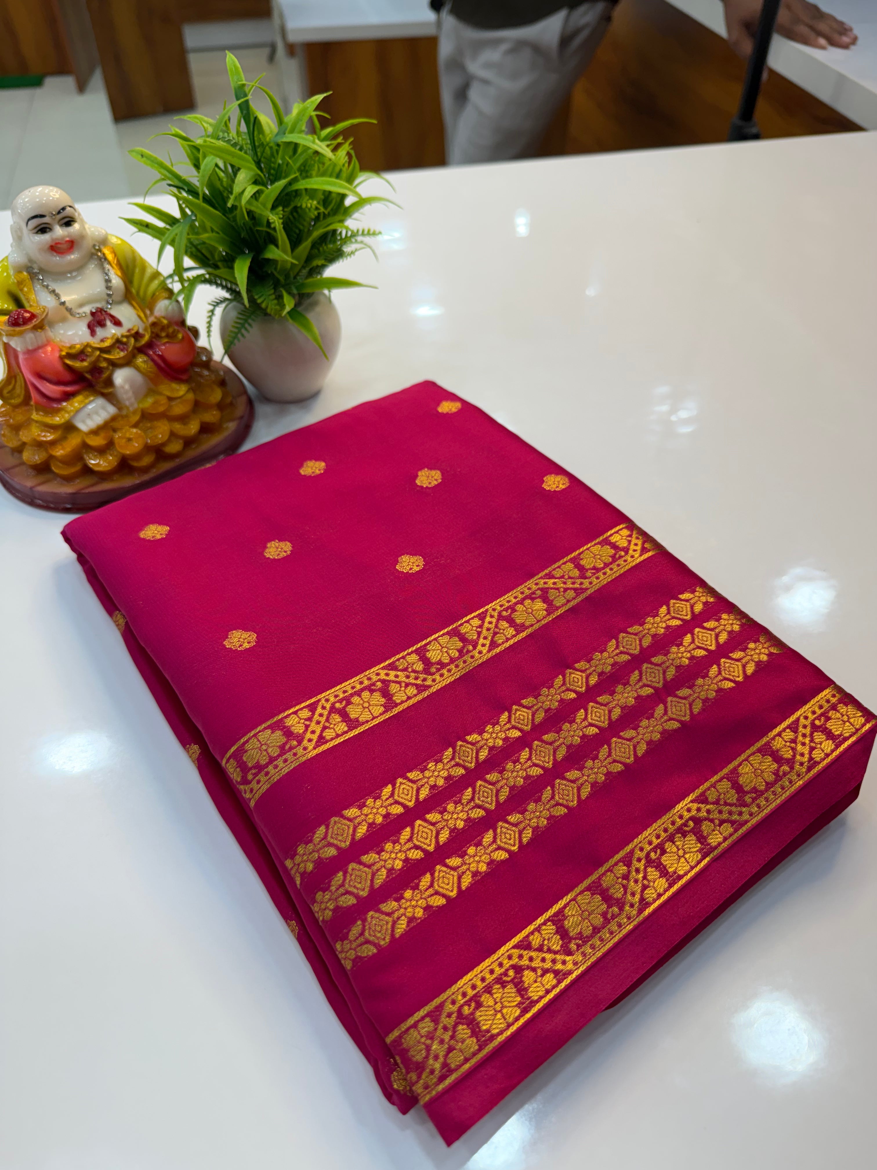 Mysore Crepe Silk Saree with Buttas & Self Blouse…