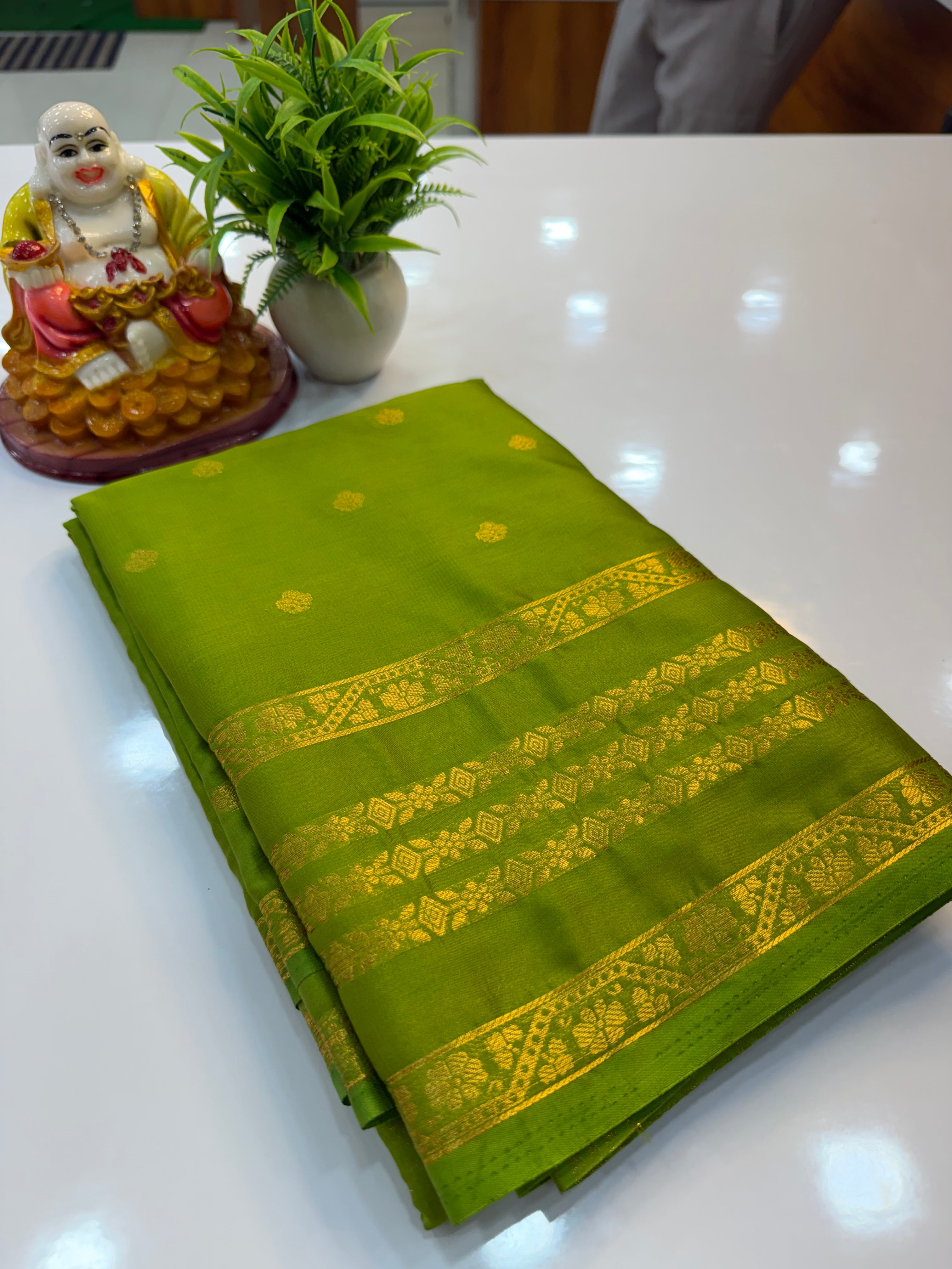 Mysore Crepe Silk Saree with Buttas & Self Blouse…