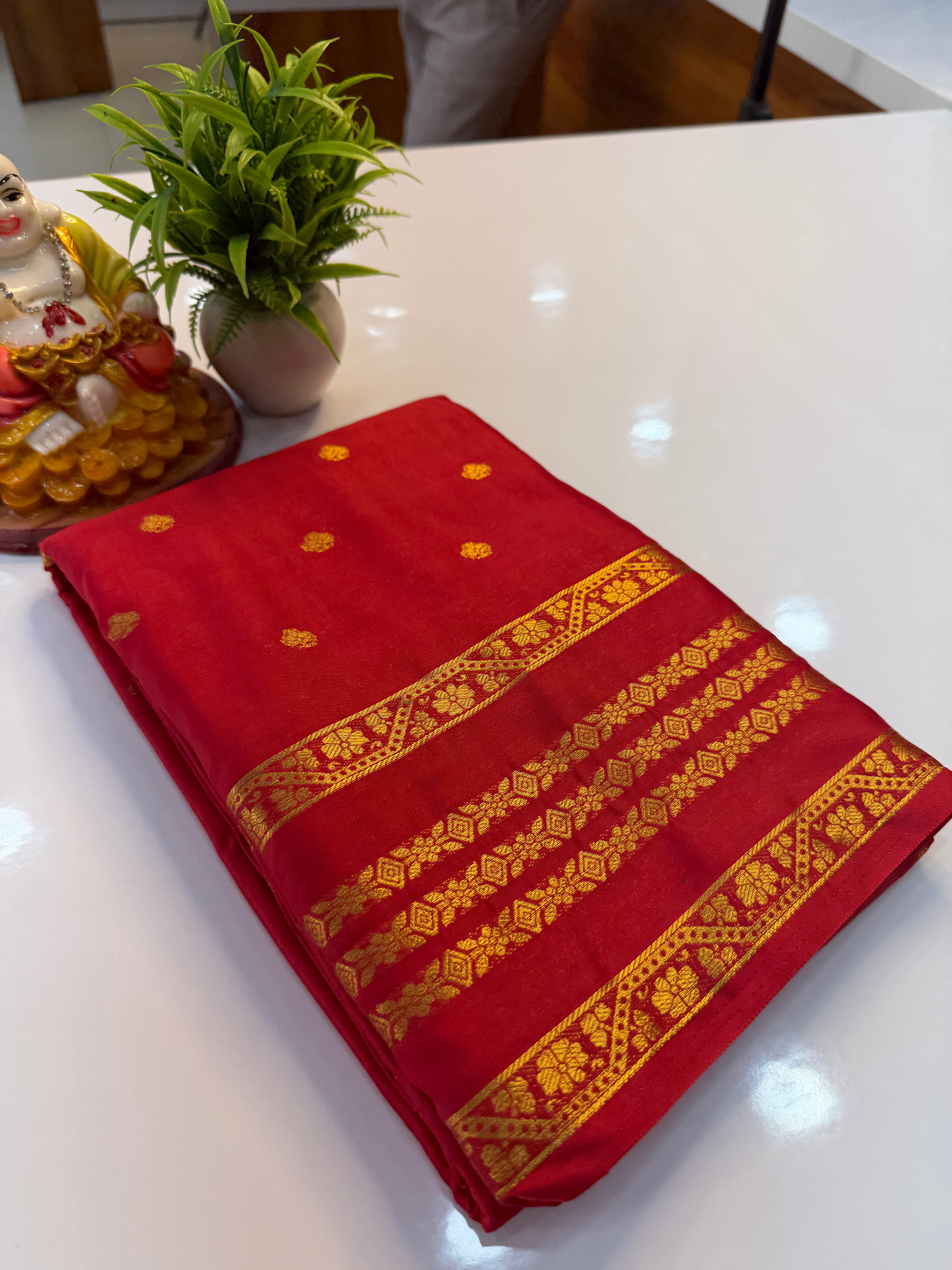 Mysore Crepe Silk Saree with Buttas & Self Blouse…