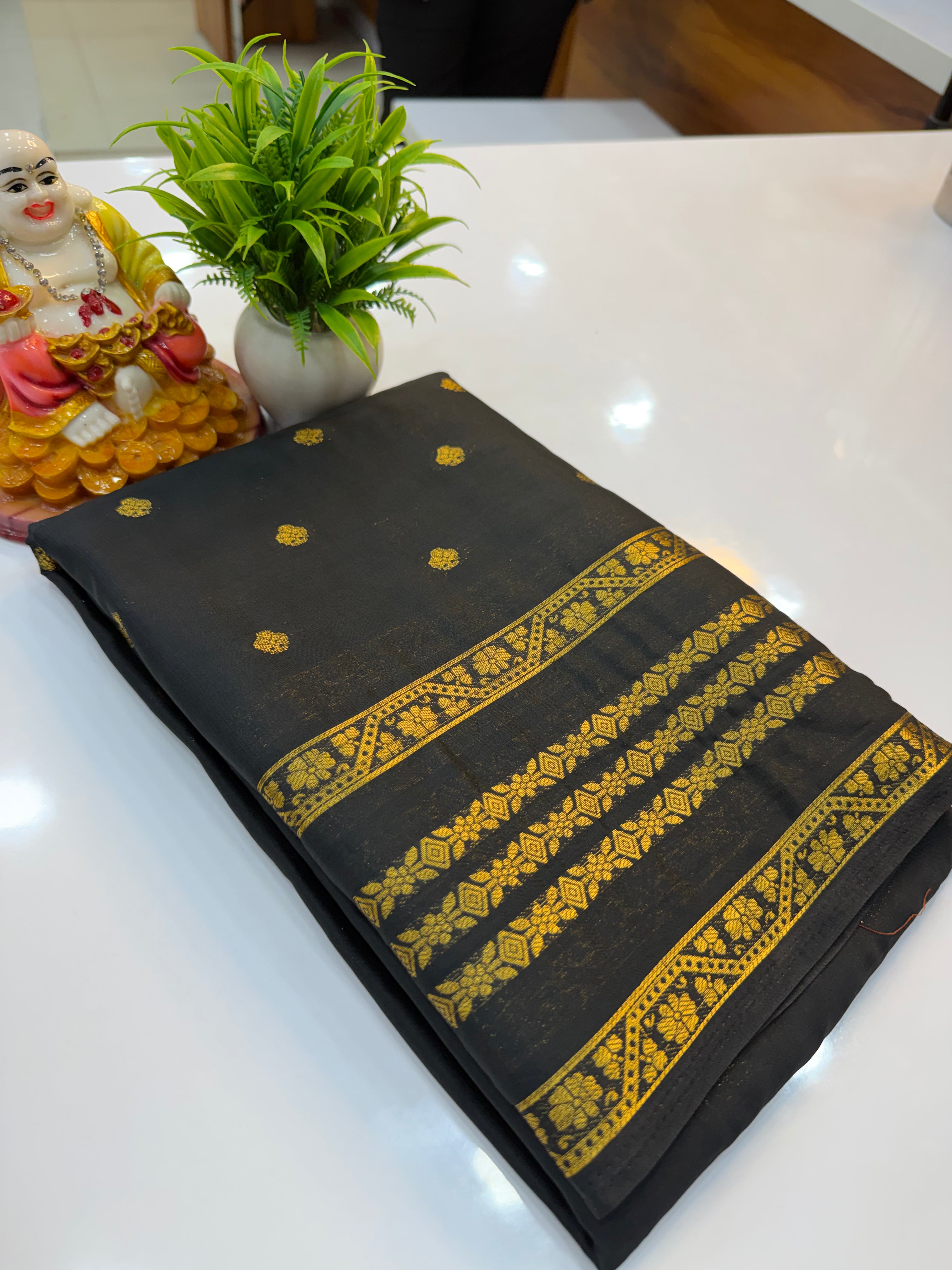 Mysore Crepe Silk Saree with Buttas & Self Blouse…