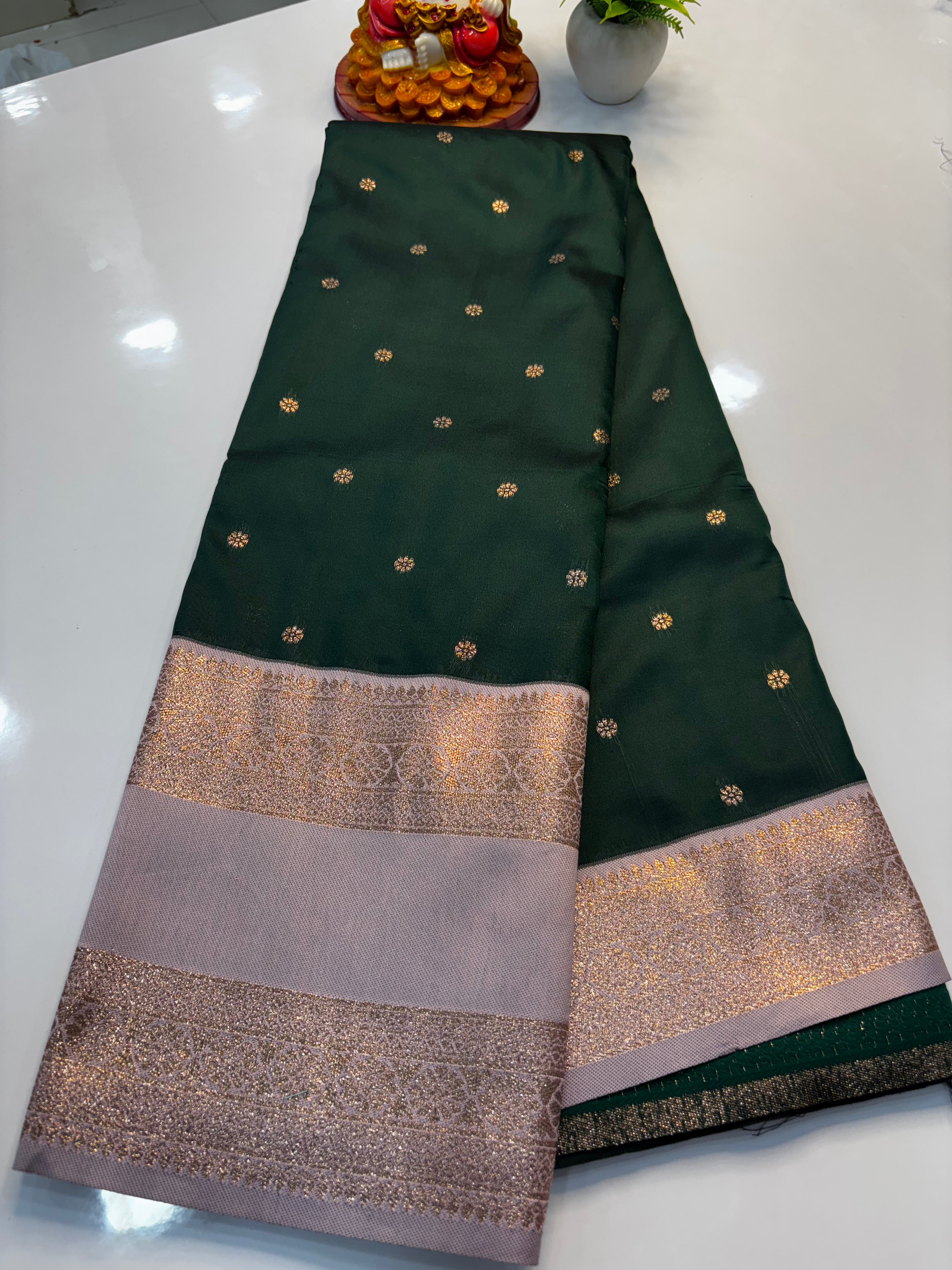 Semi Silk Saree with Bentex Border & Buttas