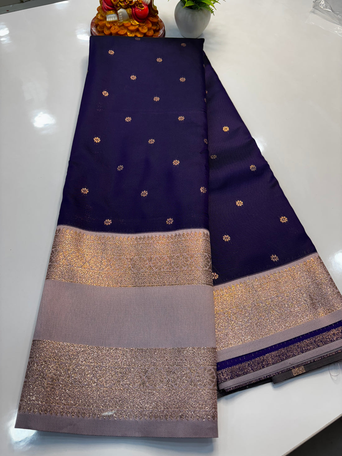 Semi Silk Saree with Bentex Border & Buttas