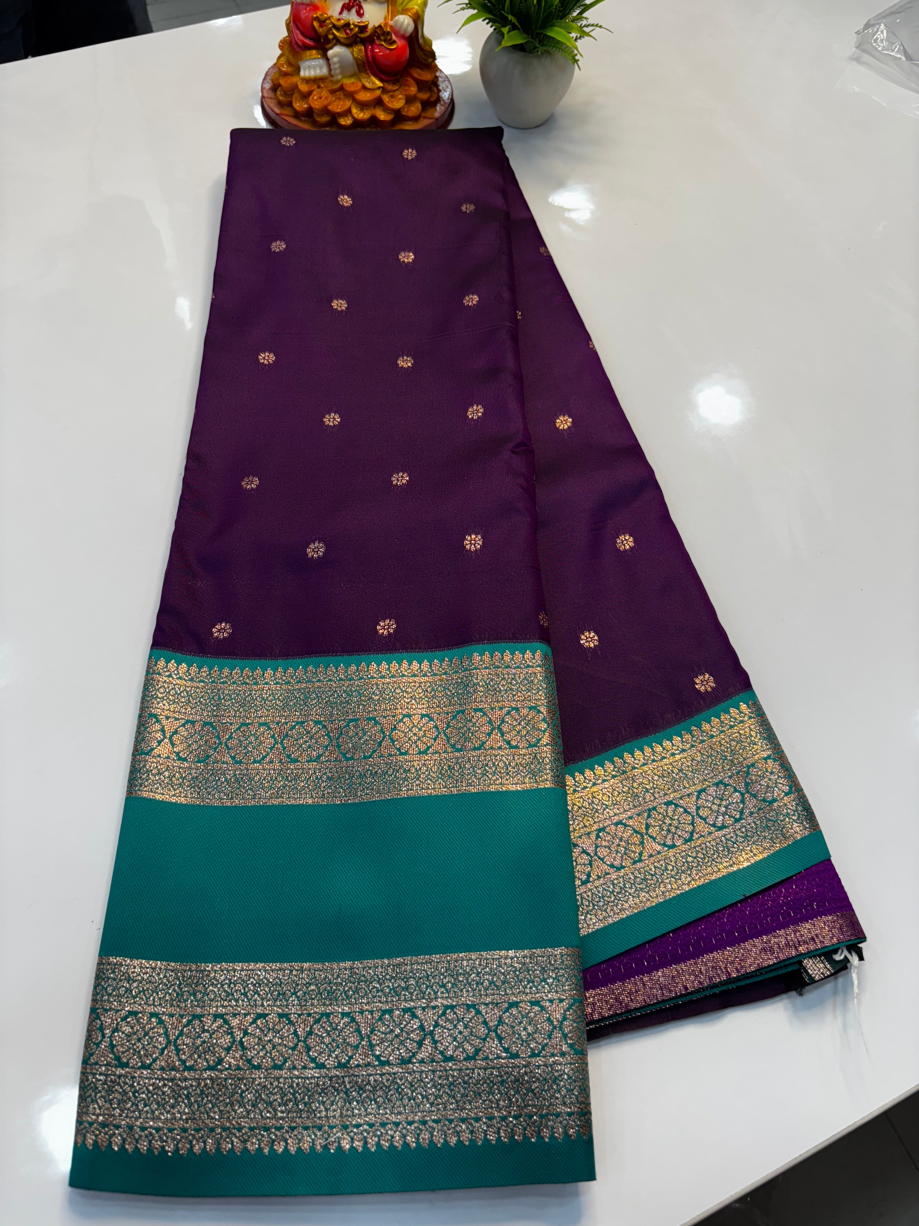 Semi Silk Saree with Bentex Border & Buttas