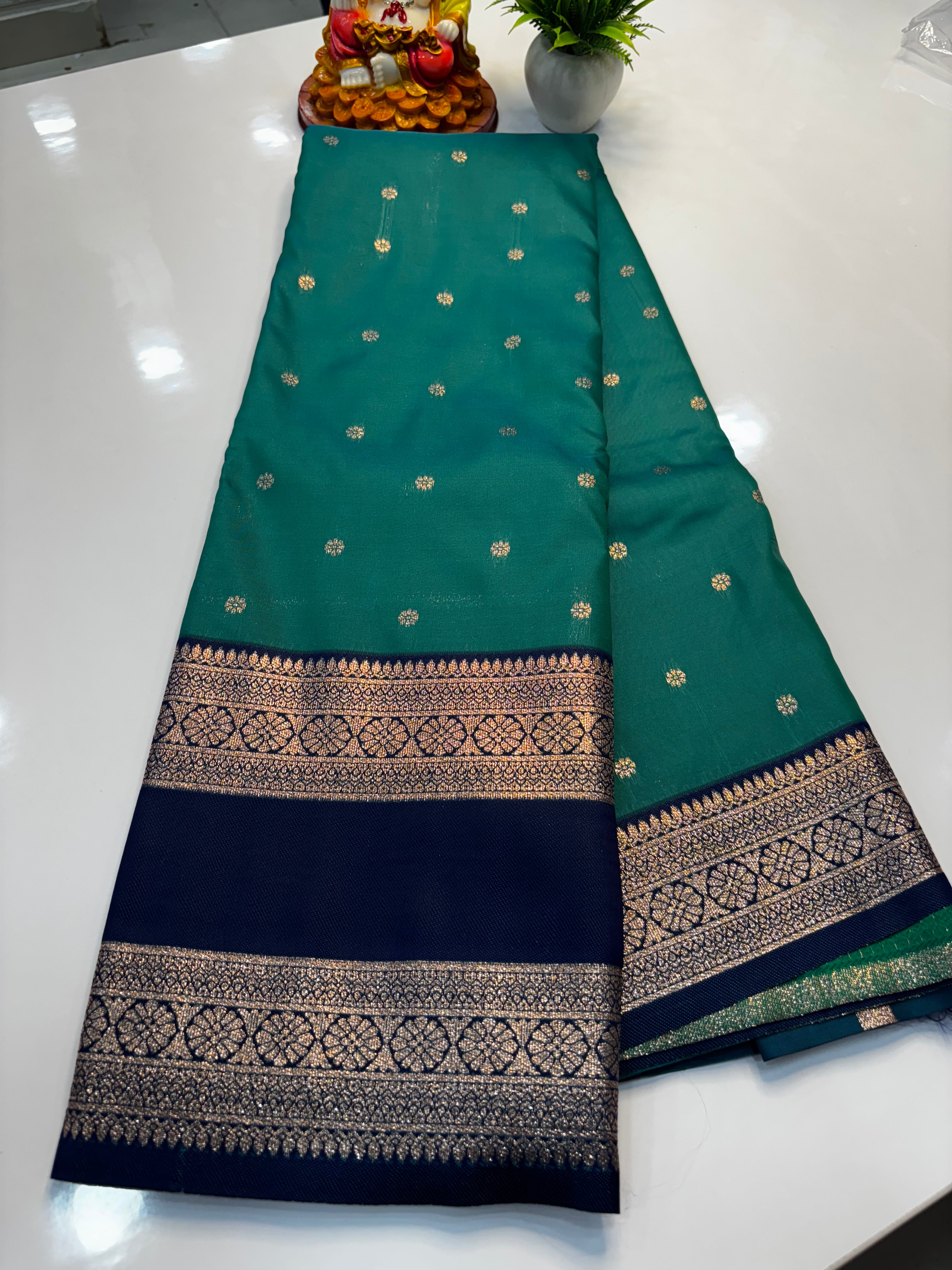 Semi Silk Saree with Bentex Border & Buttas