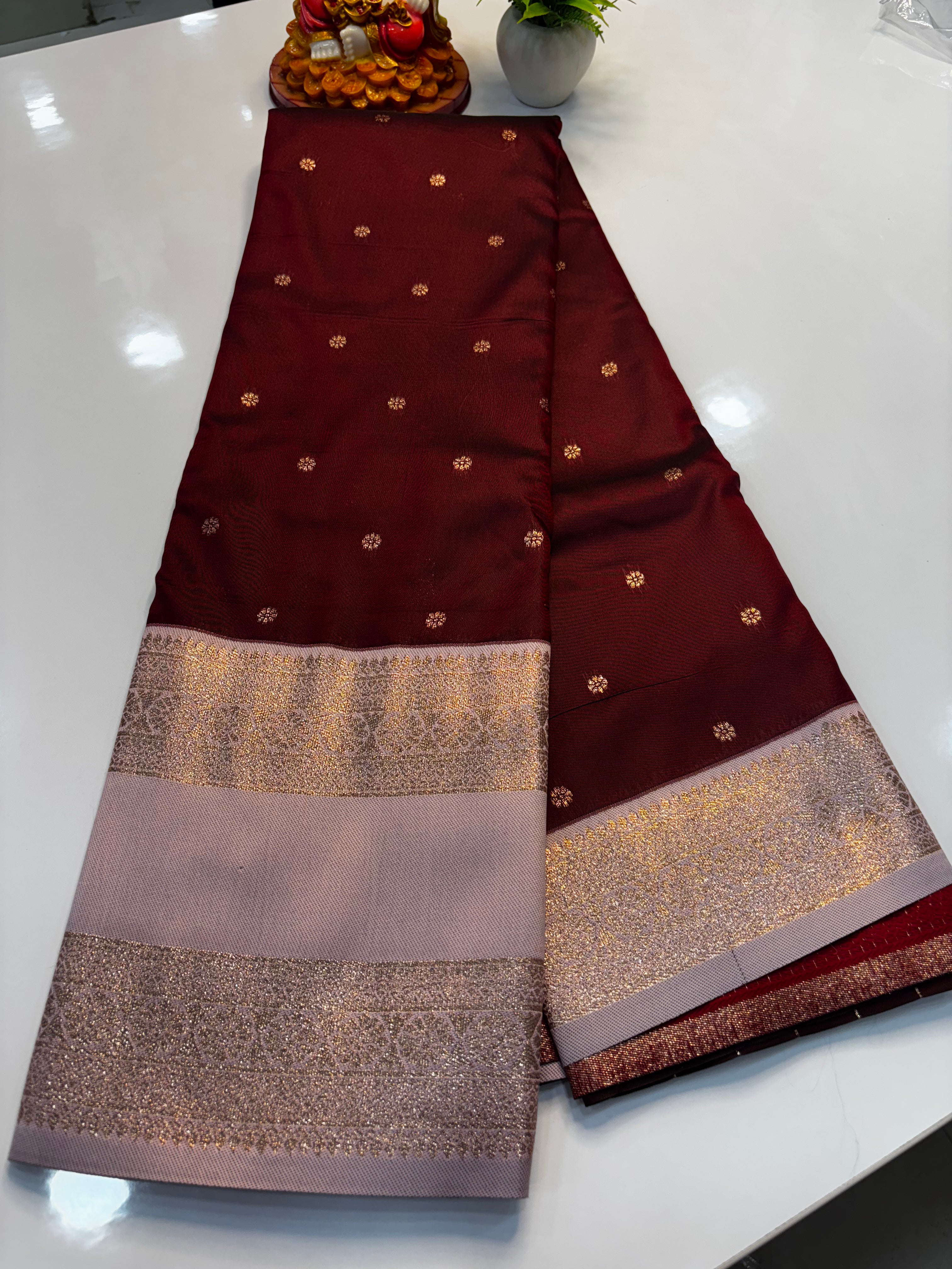 Semi Silk Saree with Bentex Border & Buttas