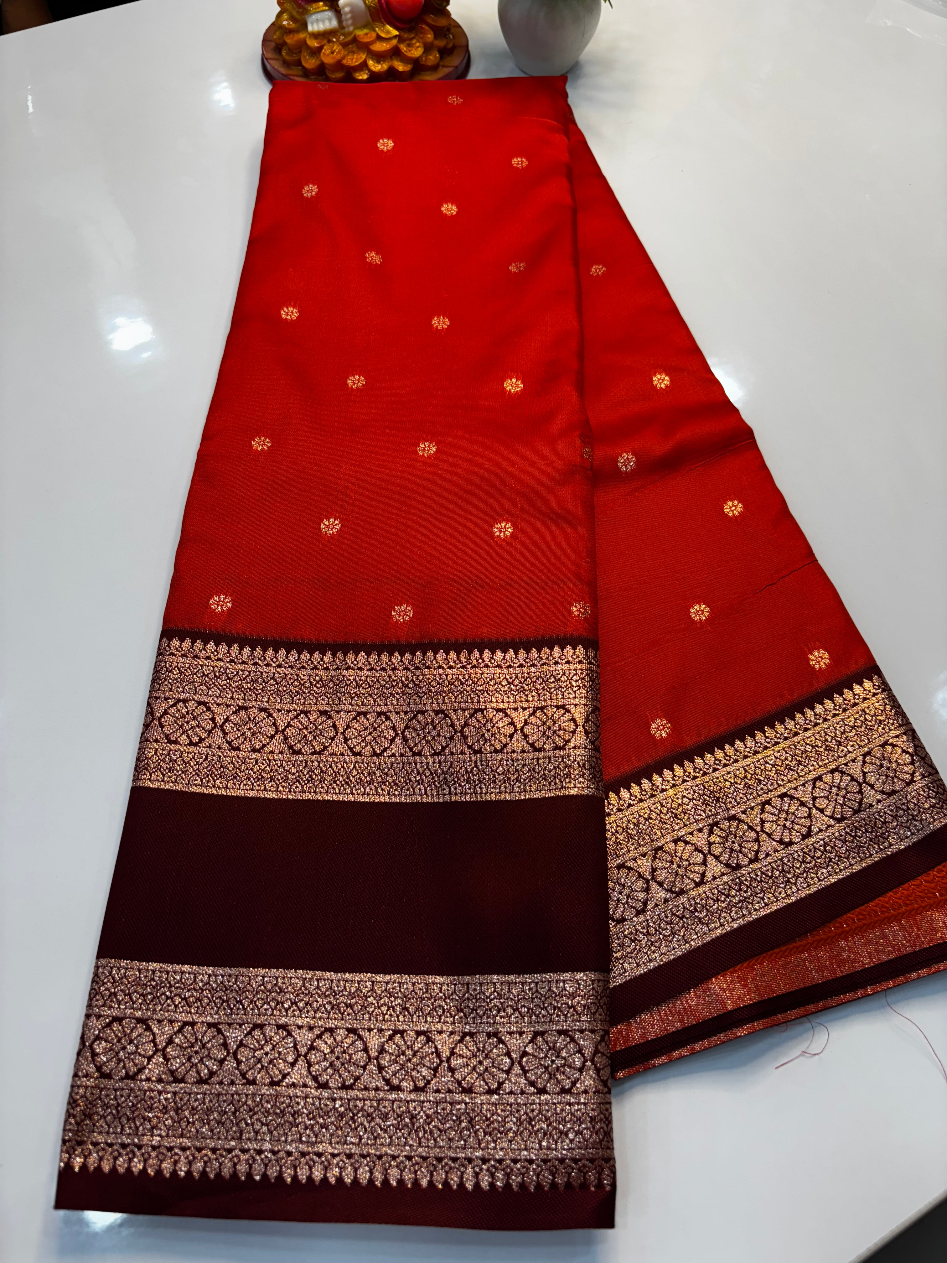 Semi Silk Saree with Bentex Border & Buttas