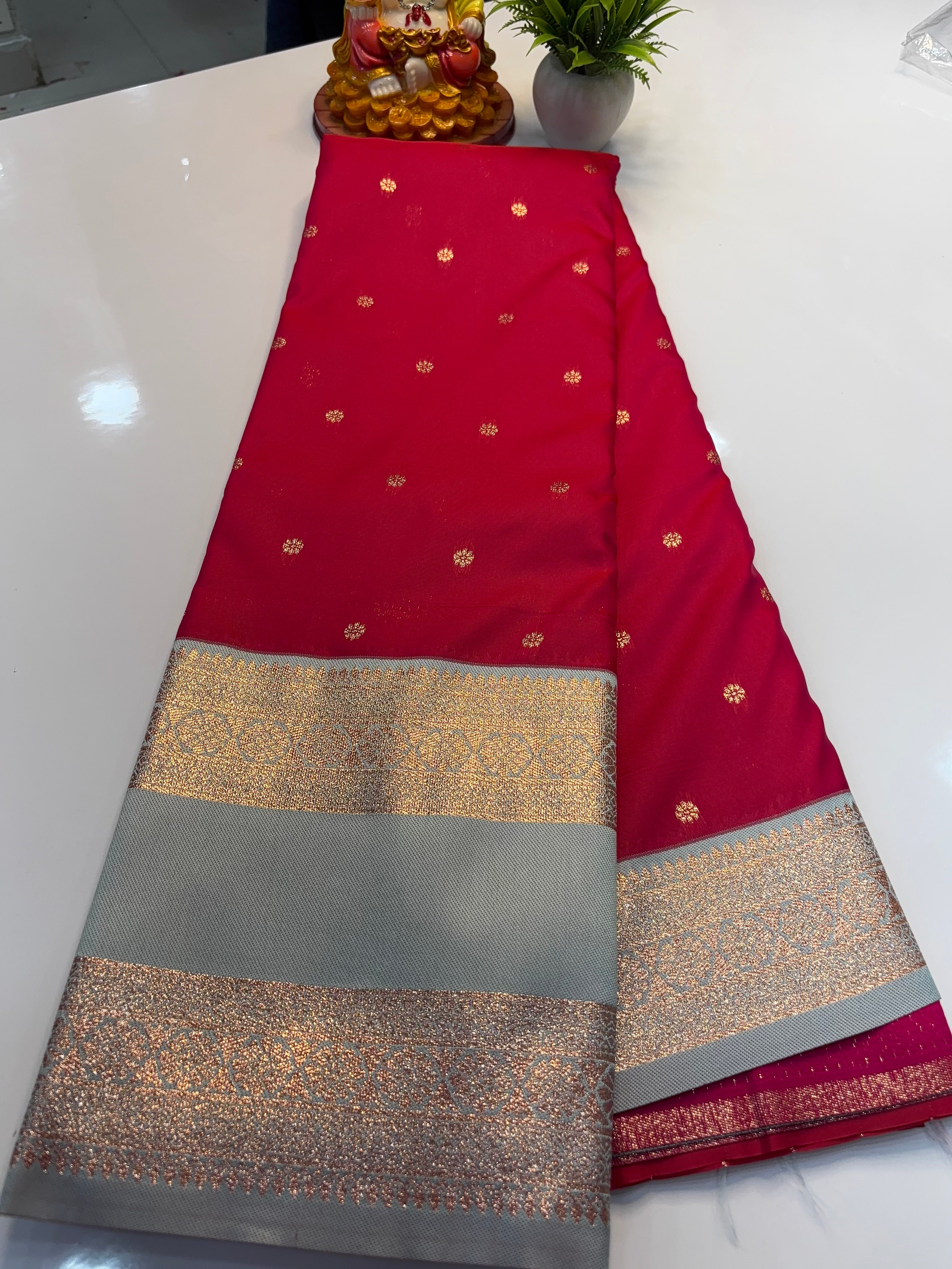 Semi Silk Saree with Bentex Border & Buttas