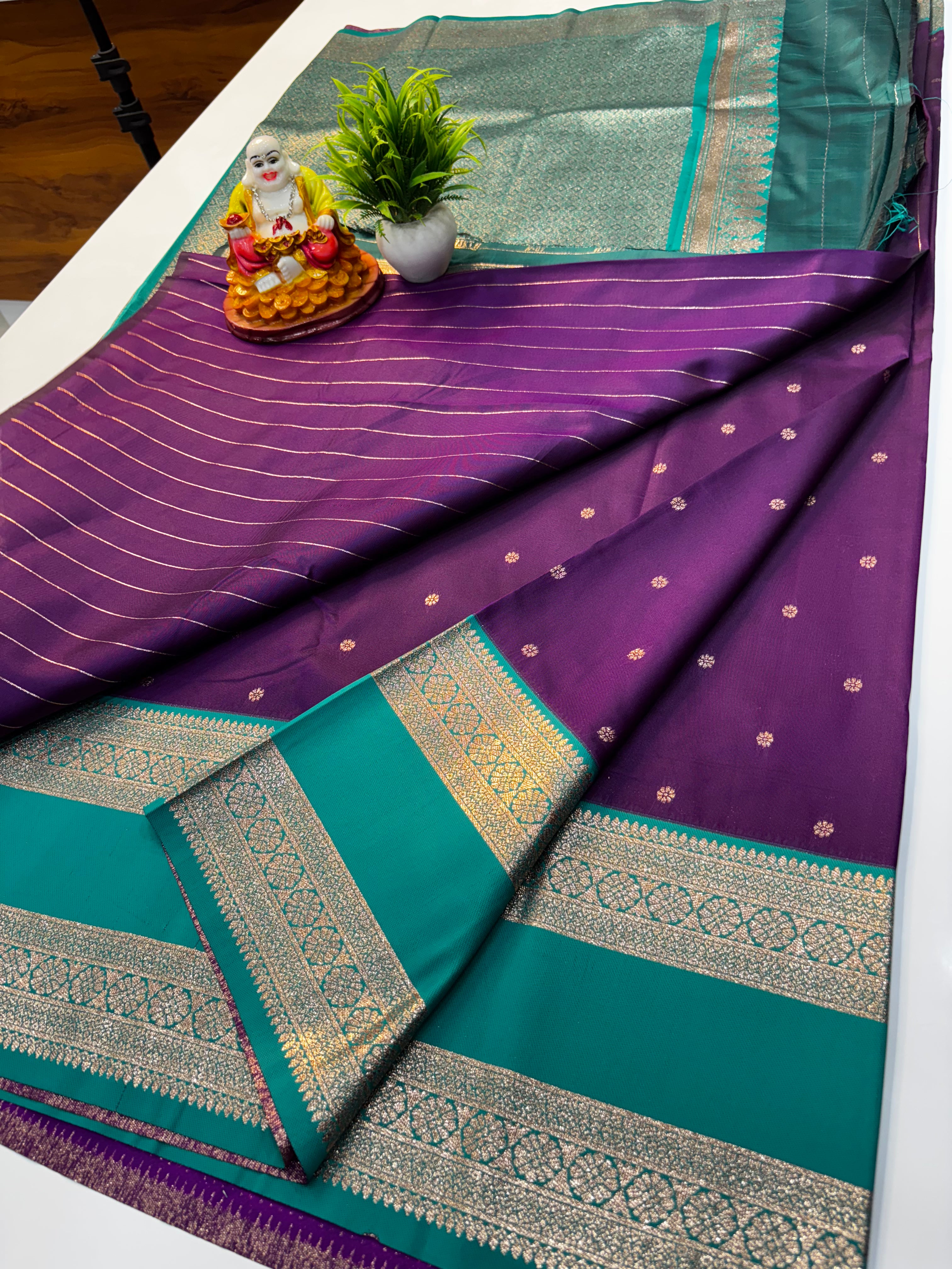 Semi Silk Saree with Bentex Border & Buttas