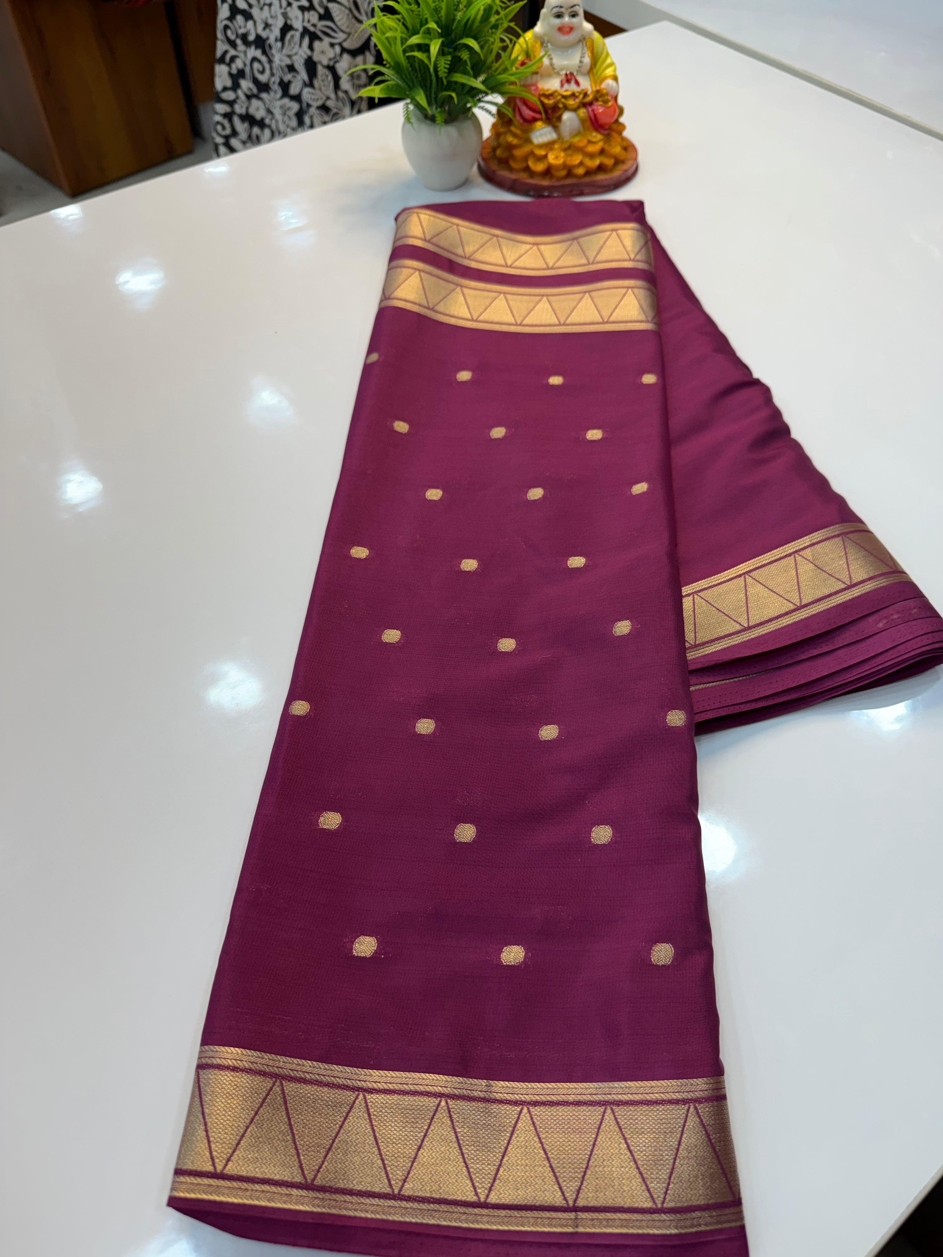 Mysore Crepe Silk Saree with Half & Half Pattern & Chit Pallu…