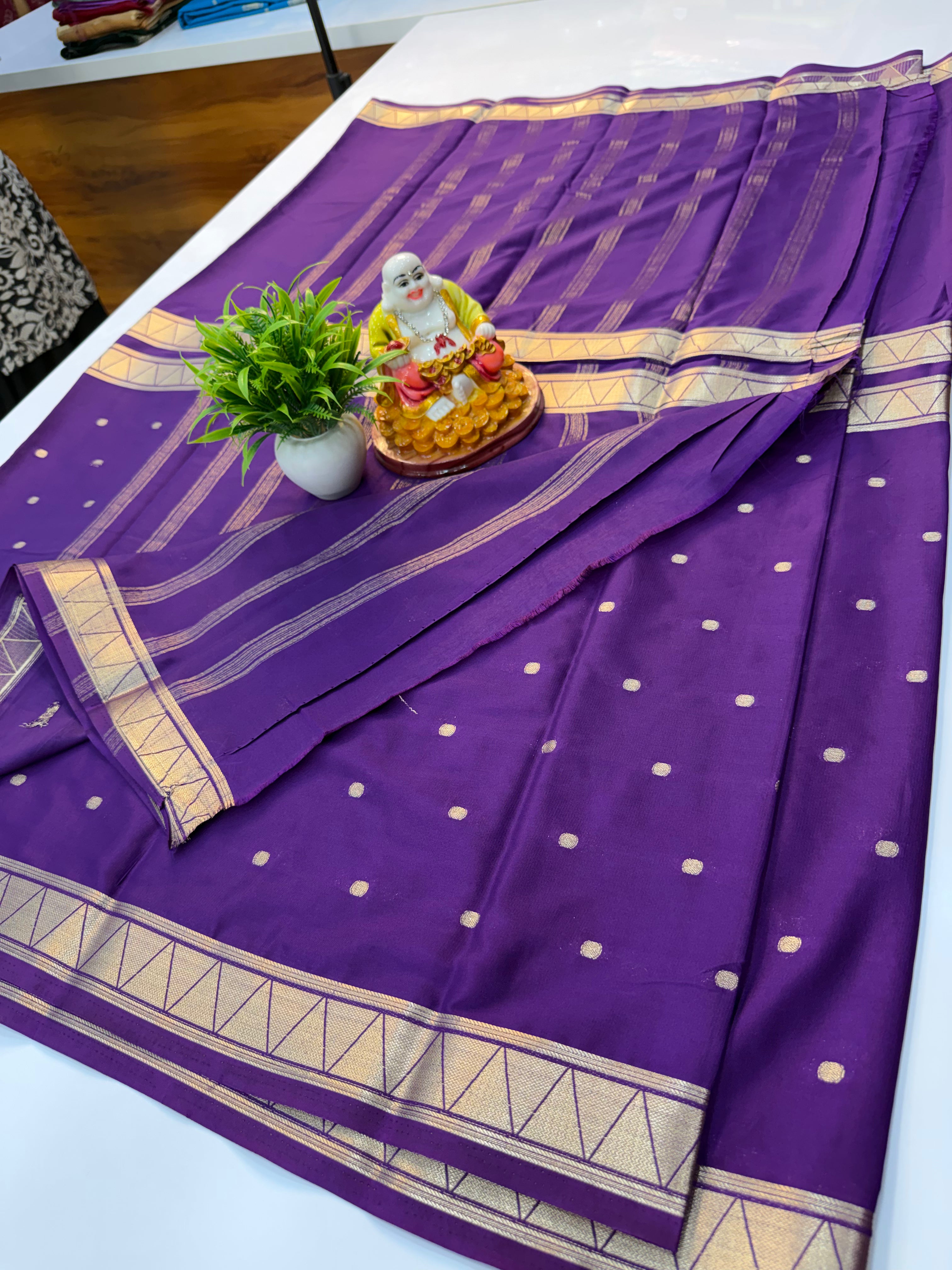 Mysore Crepe Silk Saree with Half & Half Pattern & Chit Pallu…