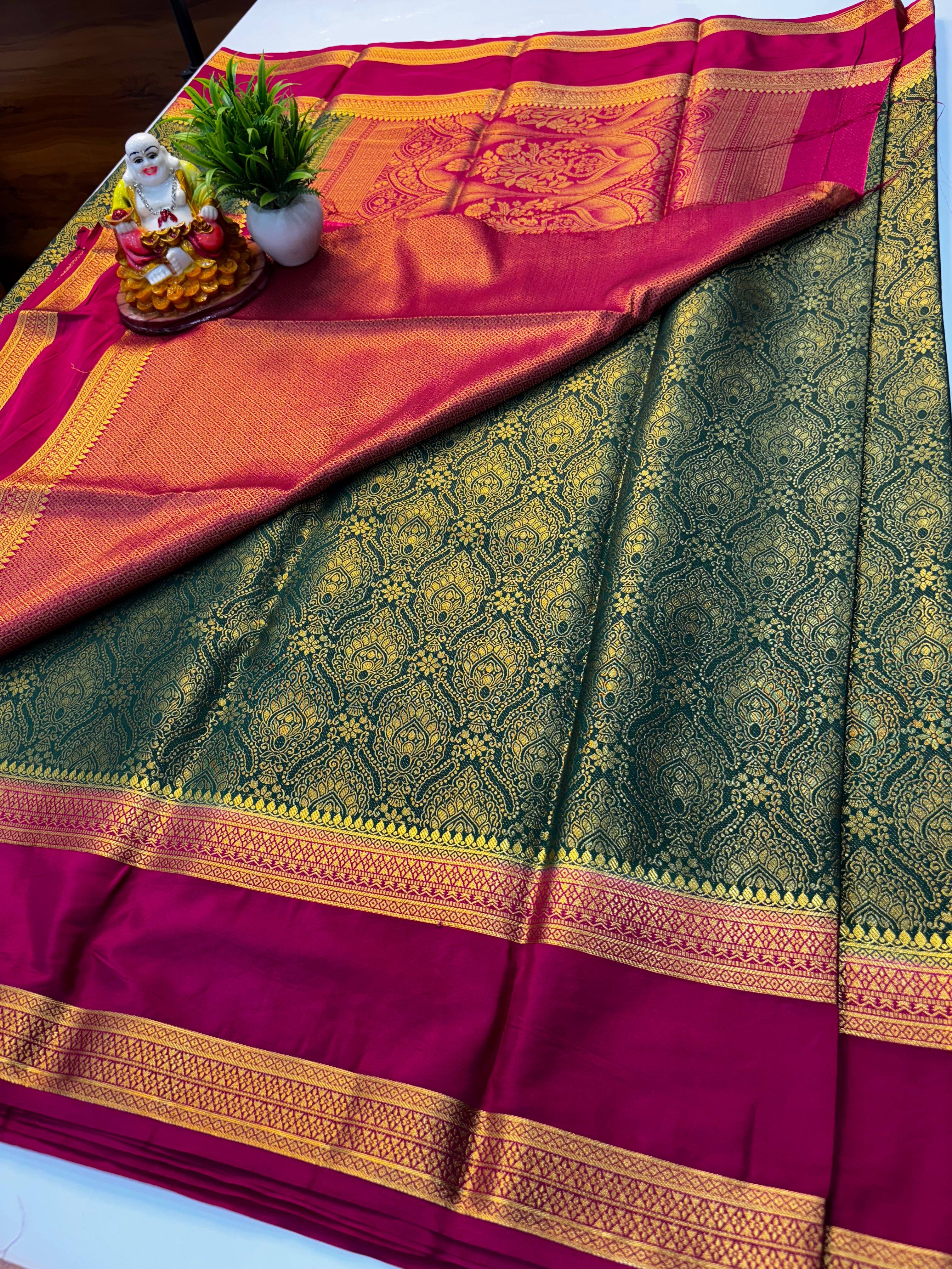 Premium Mysore Crepe Silk Saree with Bentex Border & Brocade Design