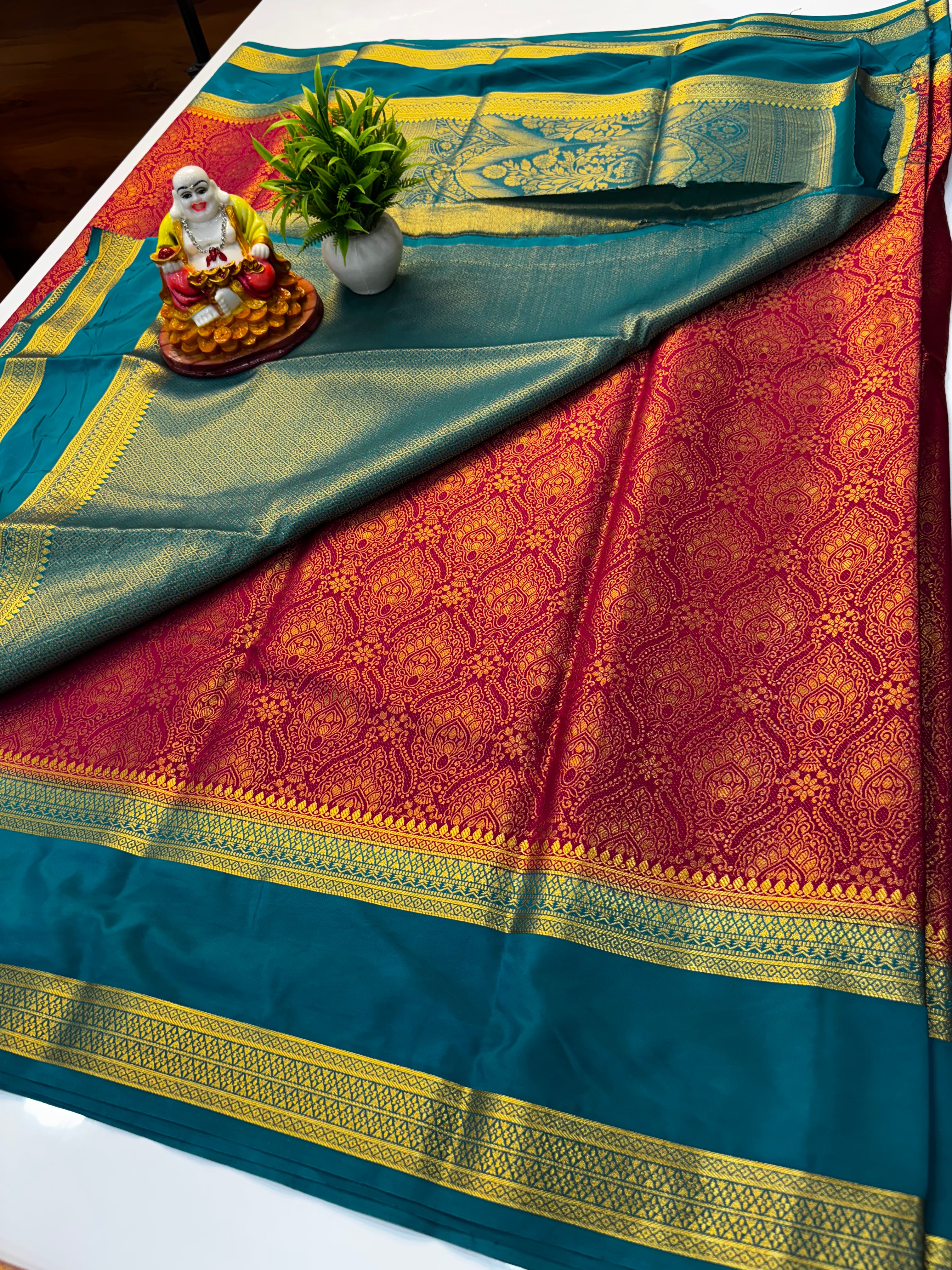 Premium Mysore Crepe Silk Saree with Bentex Border & Brocade Design