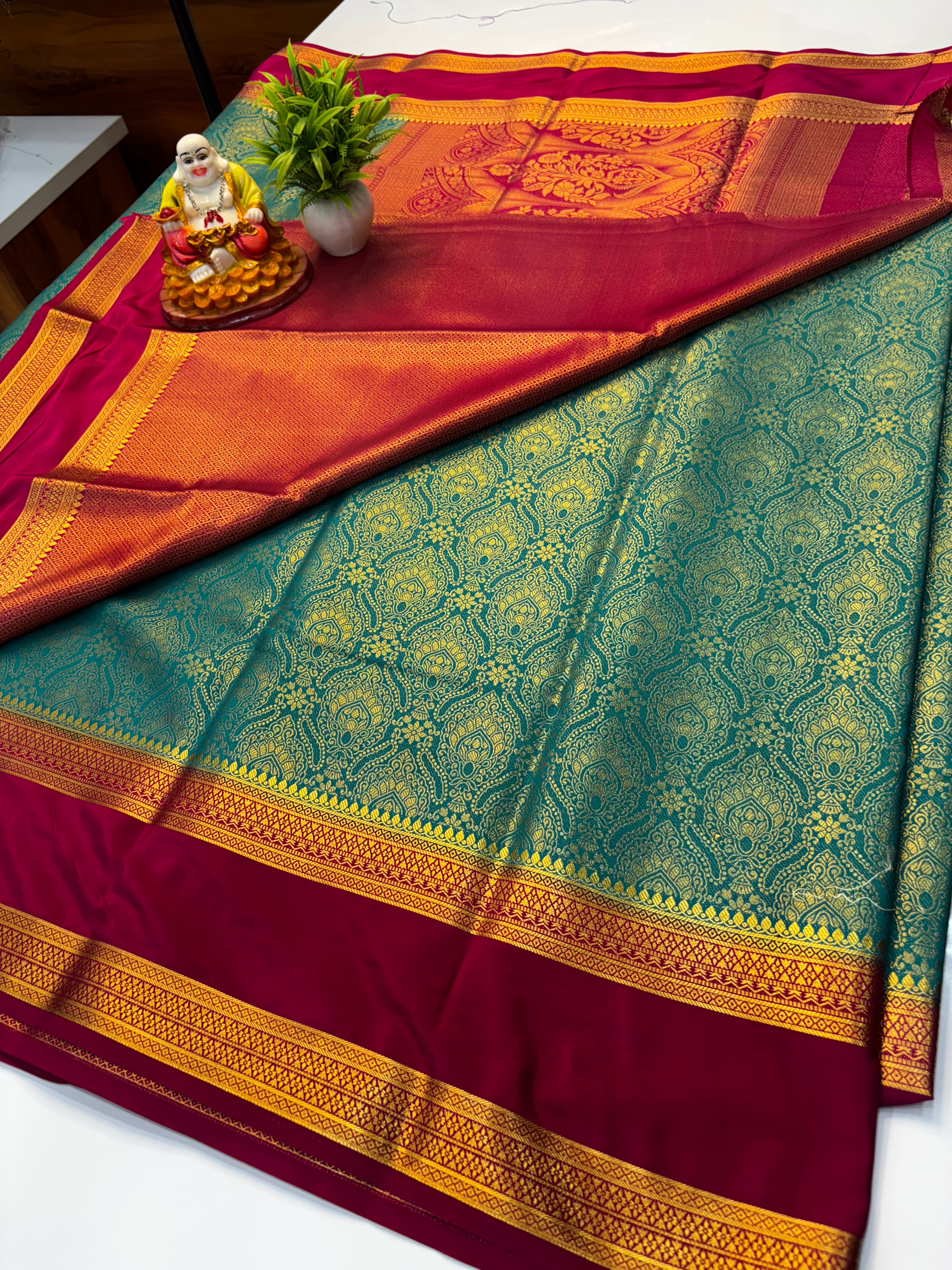 Premium Mysore Crepe Silk Saree with Bentex Border & Brocade Design
