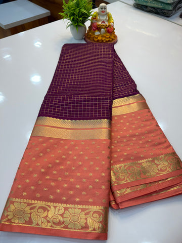 Premium Mysore Crepe Silk Saree with Checks & Bindhi Border…