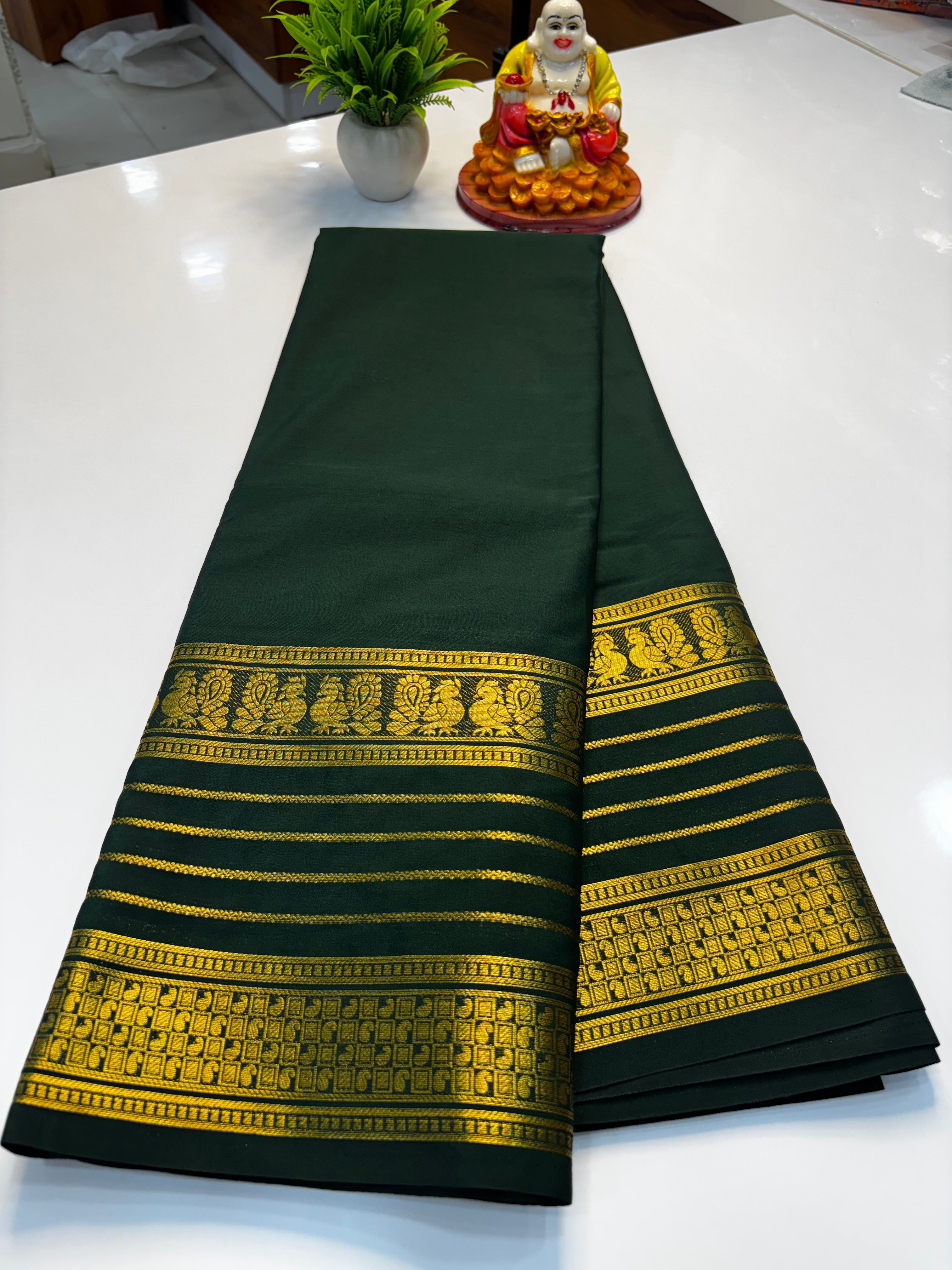 Mysore Crepe Silk Saree with Peacock Border & Rich Pallu