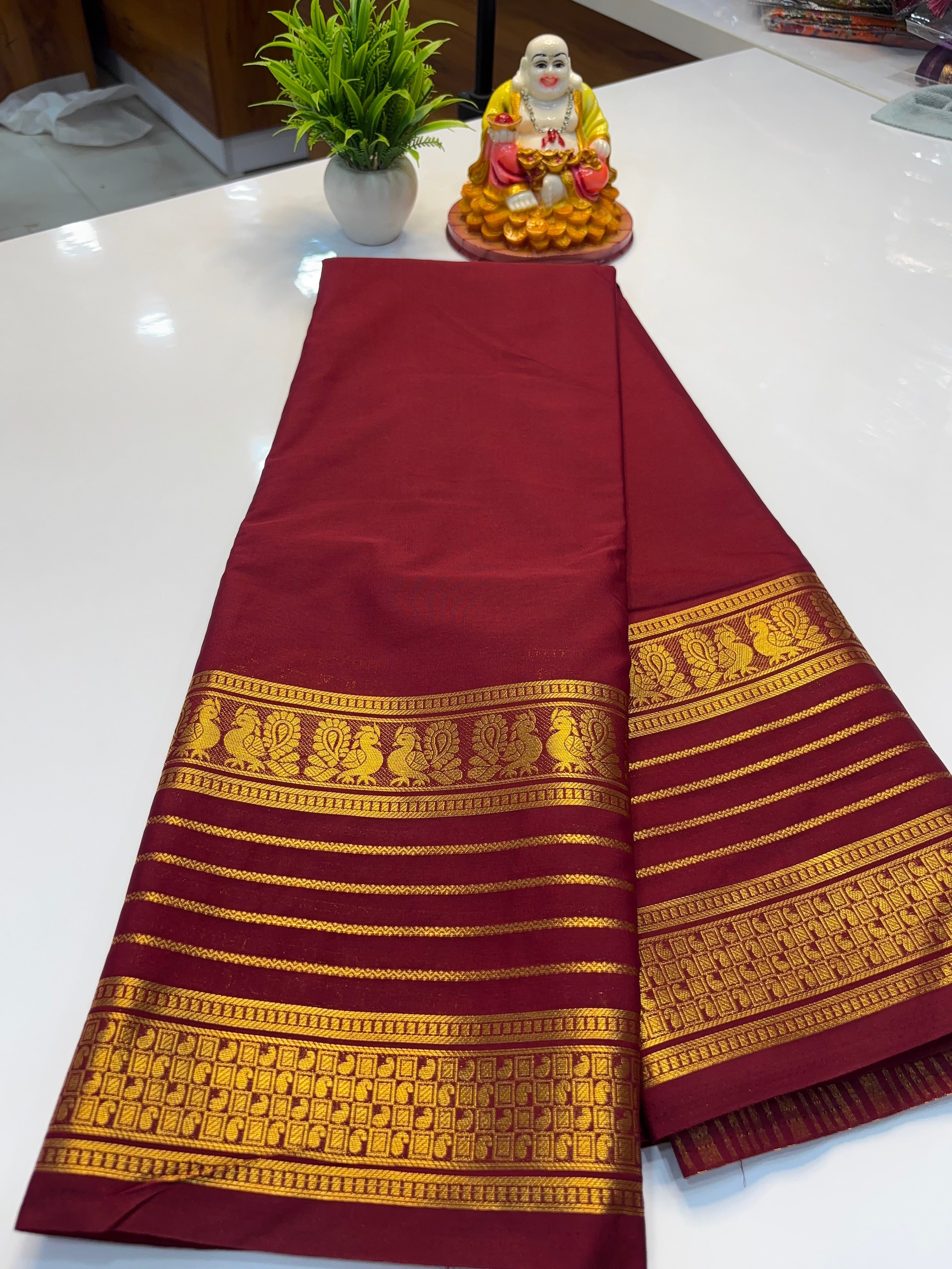 Mysore Crepe Silk Saree with Peacock Border & Rich Pallu