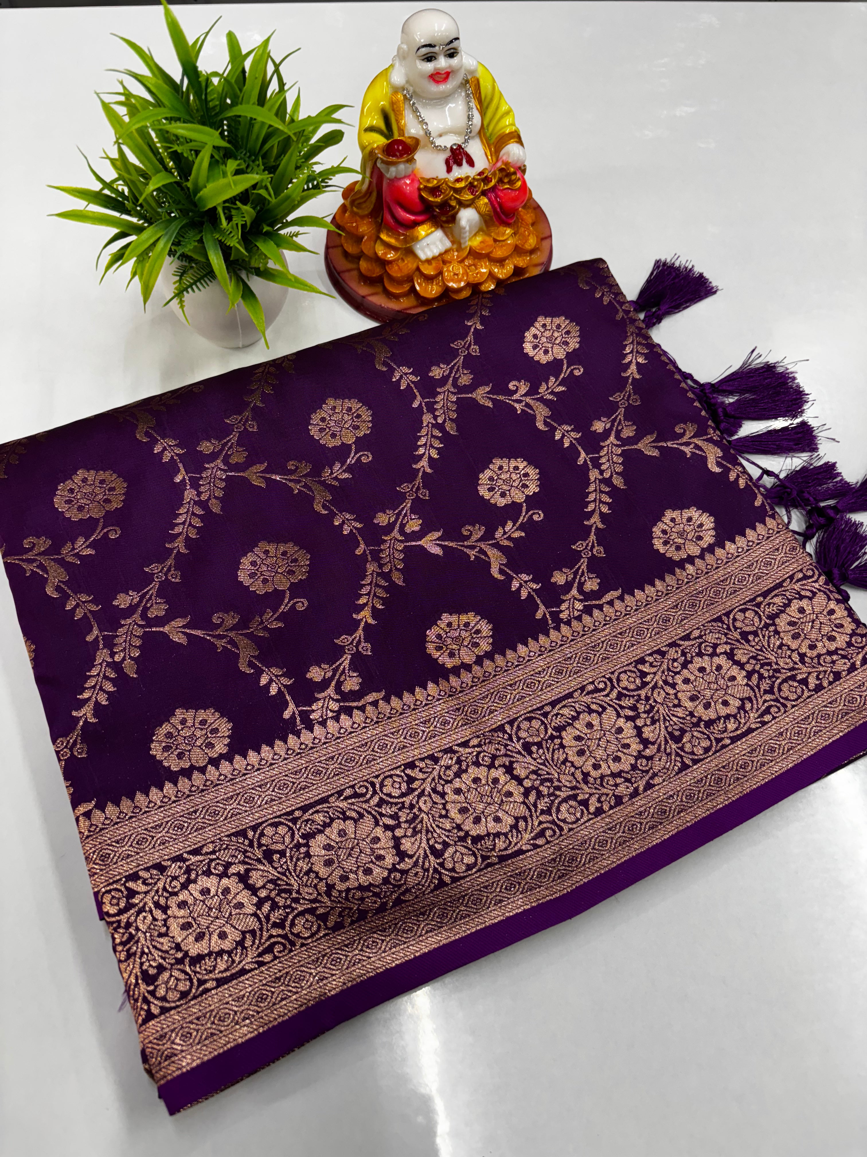 ✨ Premium Satin Saree with Beautiful Meenakari Design ✨