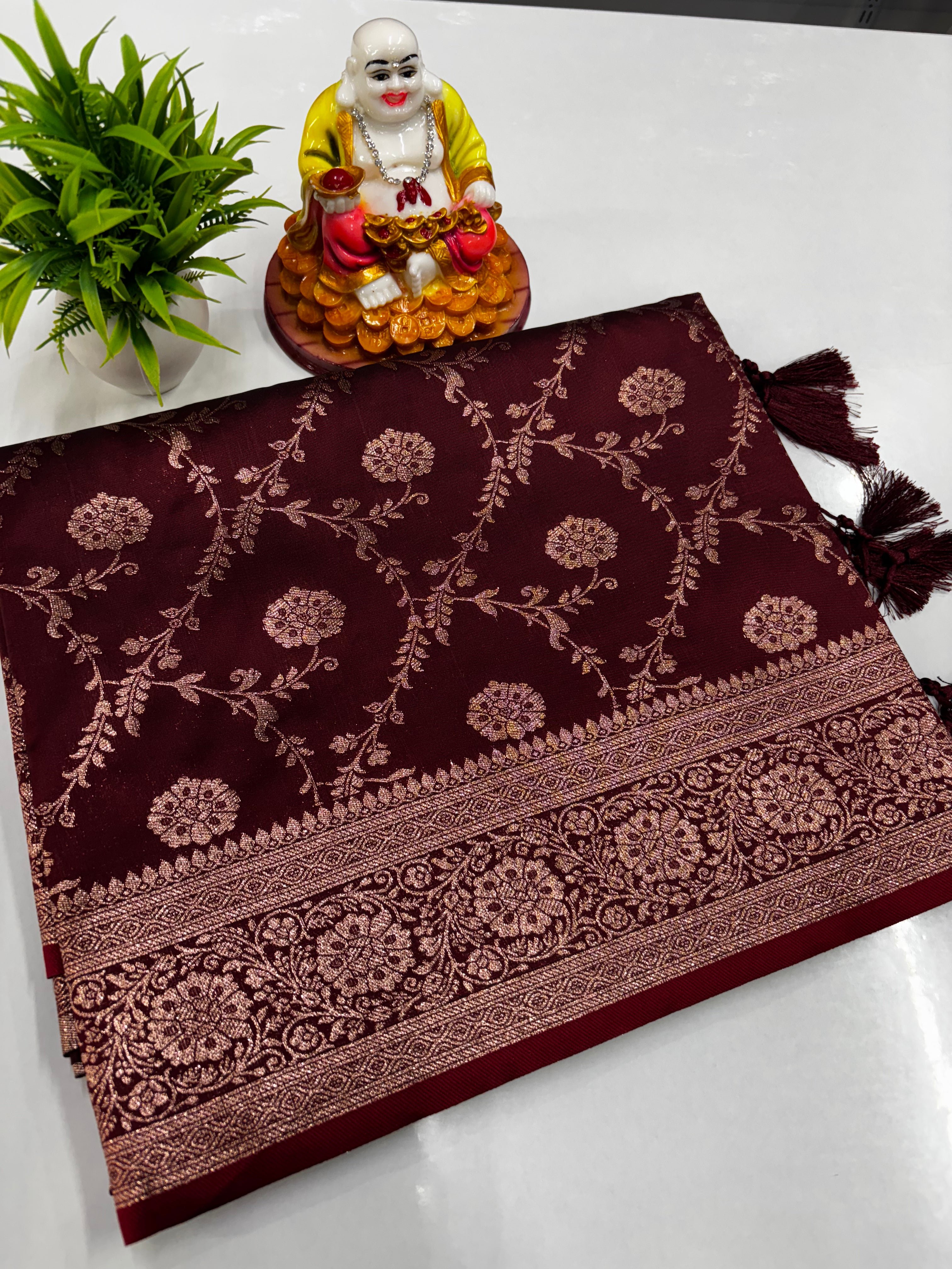 ✨ Premium Satin Saree with Beautiful Meenakari Design ✨