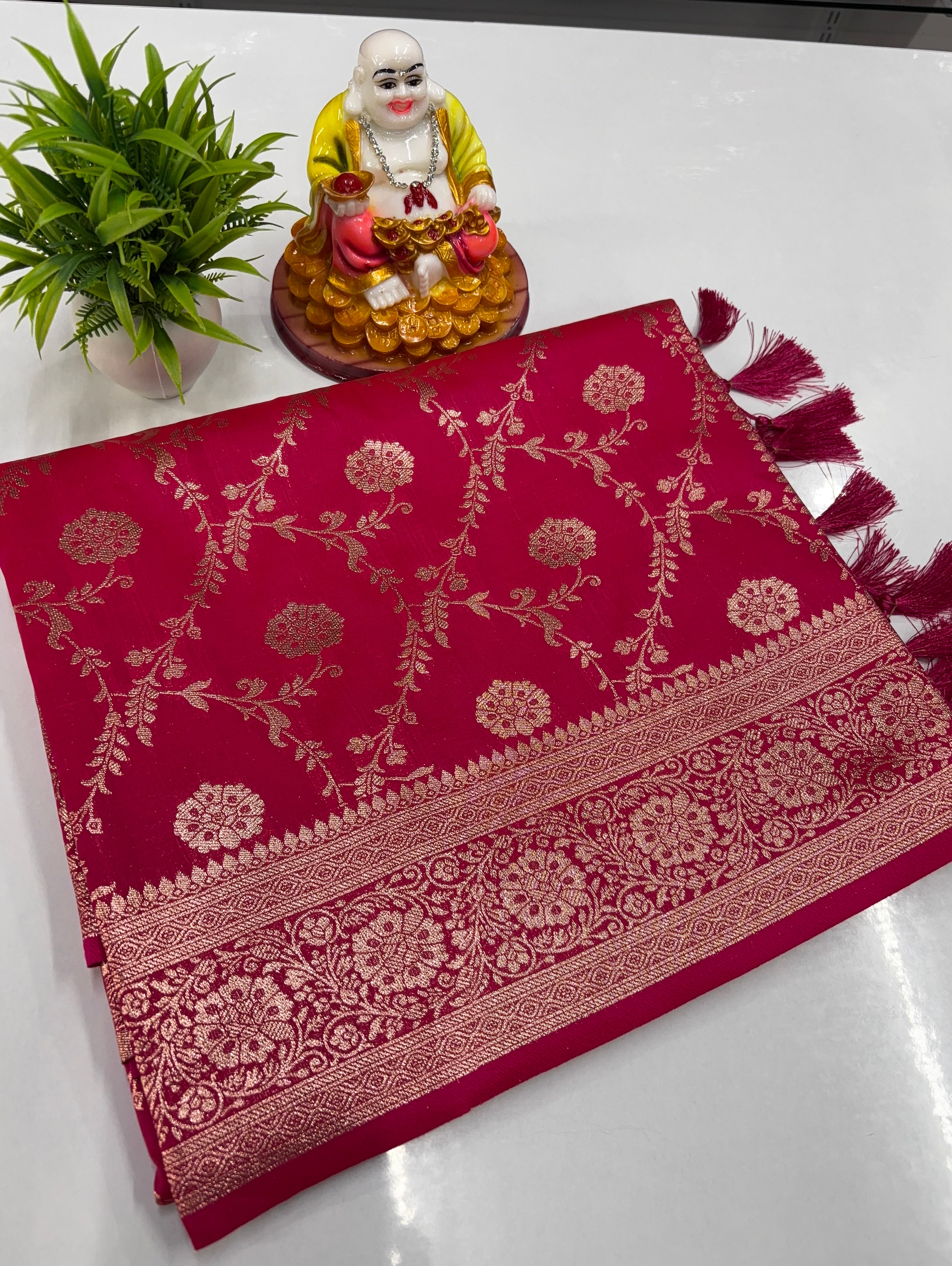 ✨ Premium Satin Saree with Beautiful Meenakari Design ✨