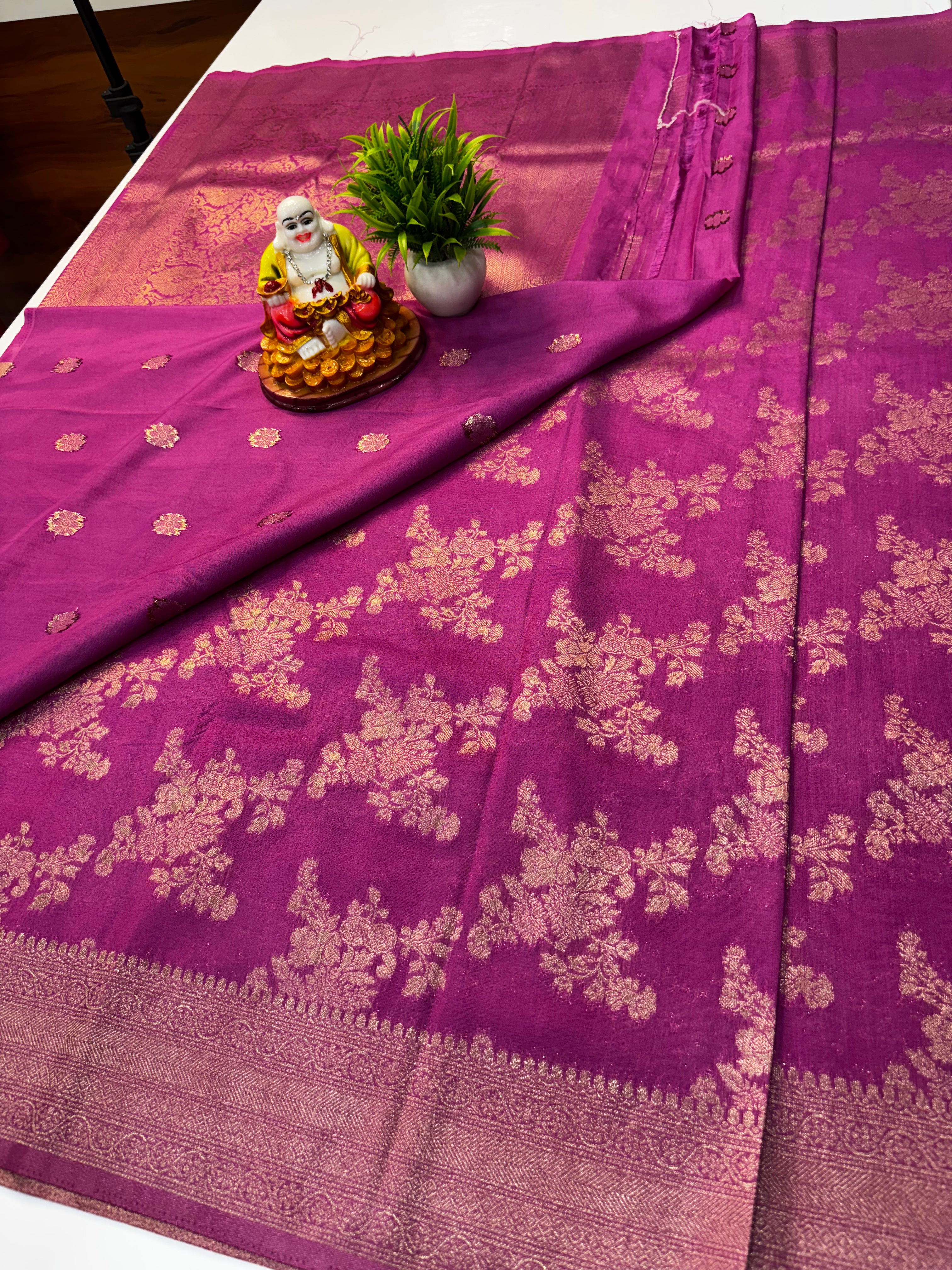 🌿 Georgette Saree with Jaal Pattern | Rich Pallu & Butta Blouse