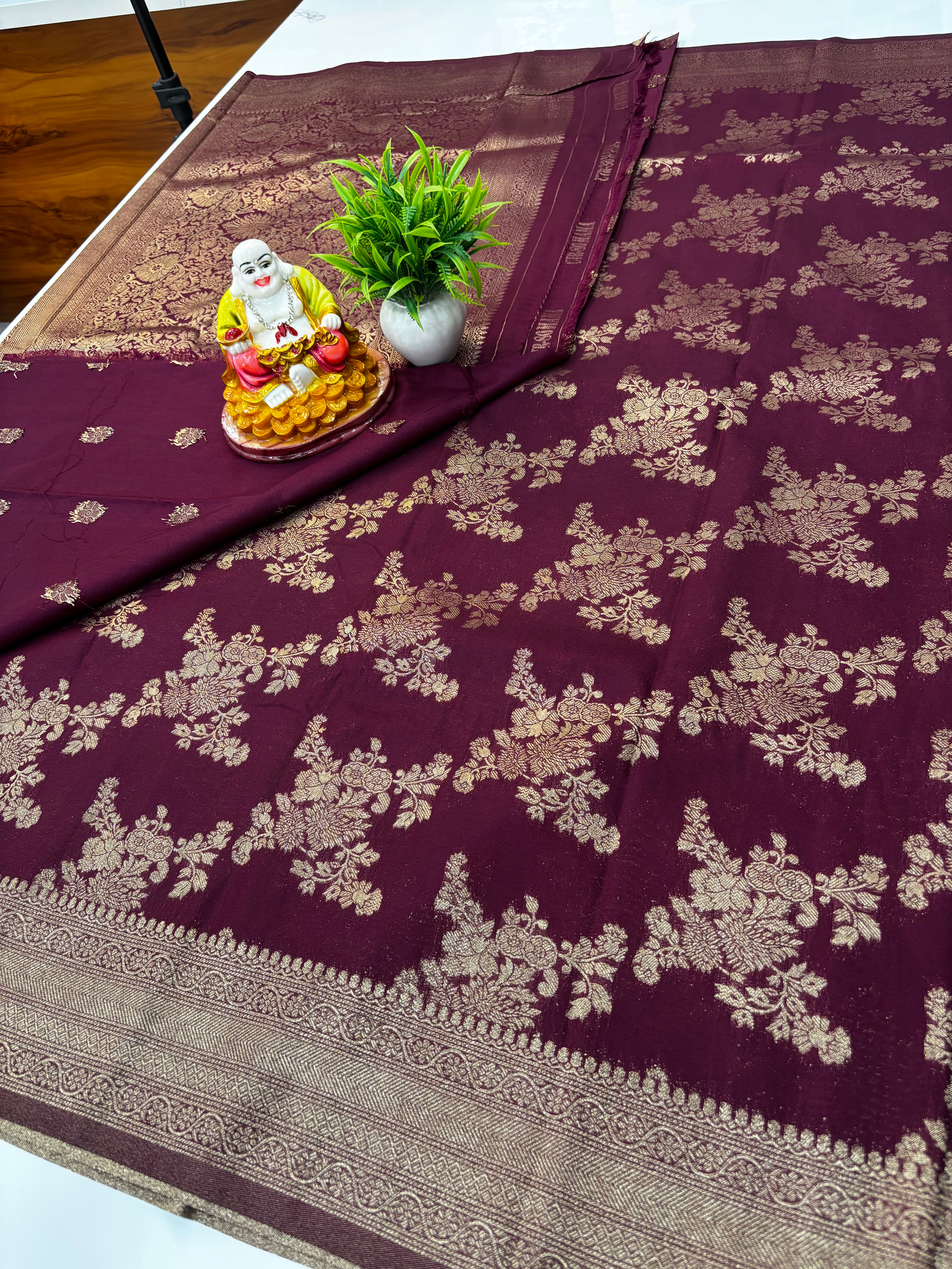 🌿 Georgette Saree with Jaal Pattern | Rich Pallu & Butta Blouse