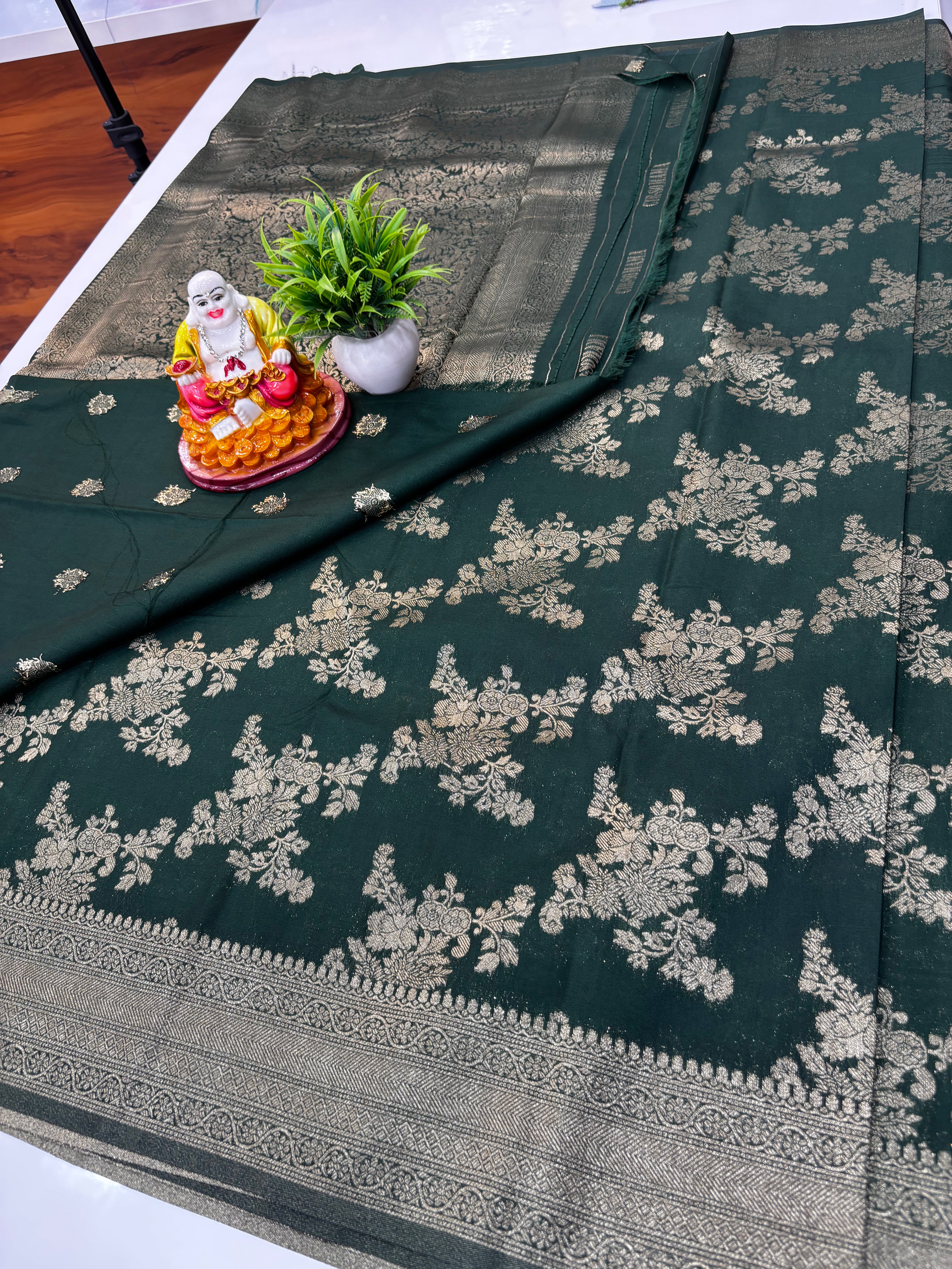 🌿 Georgette Saree with Jaal Pattern | Rich Pallu & Butta Blouse