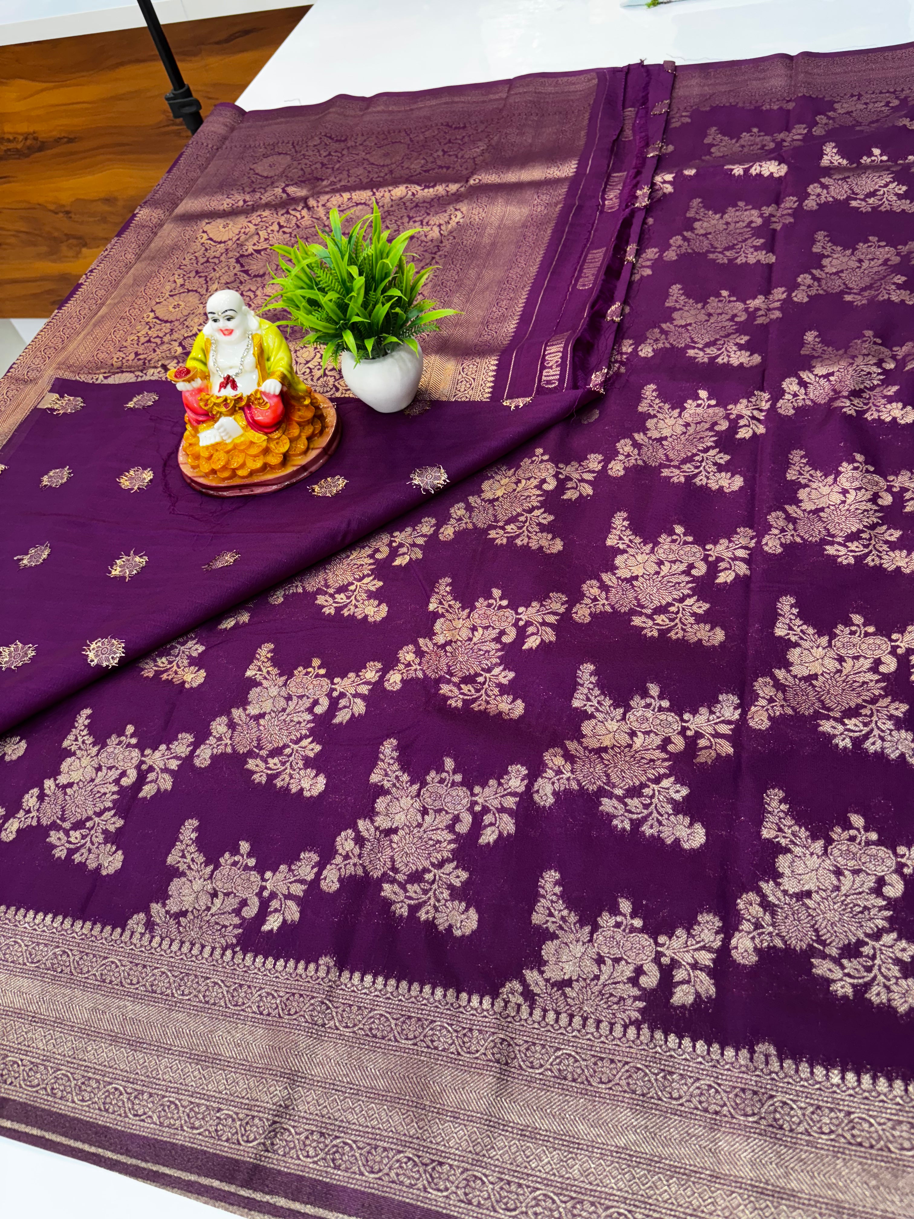 🌿 Georgette Saree with Jaal Pattern | Rich Pallu & Butta Blouse