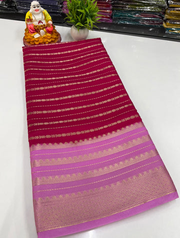 Mysore Crepe Silk Saree with Stripes & Rich Pallu
