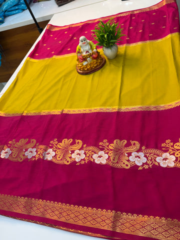 Mysore Crepe Silk Saree with Butta & Peacock Design…..