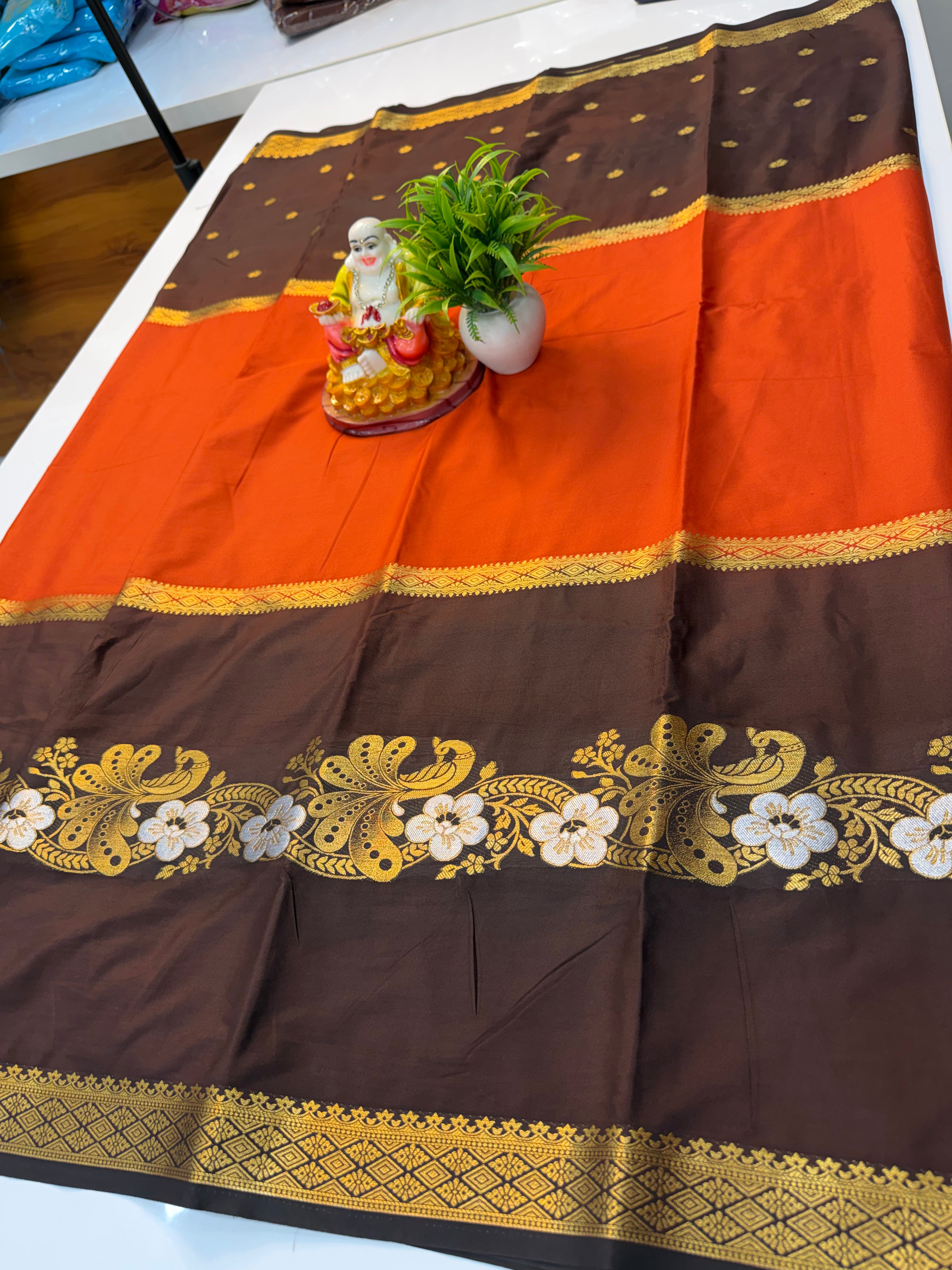 Mysore Crepe Silk Saree with Butta & Peacock Design…..