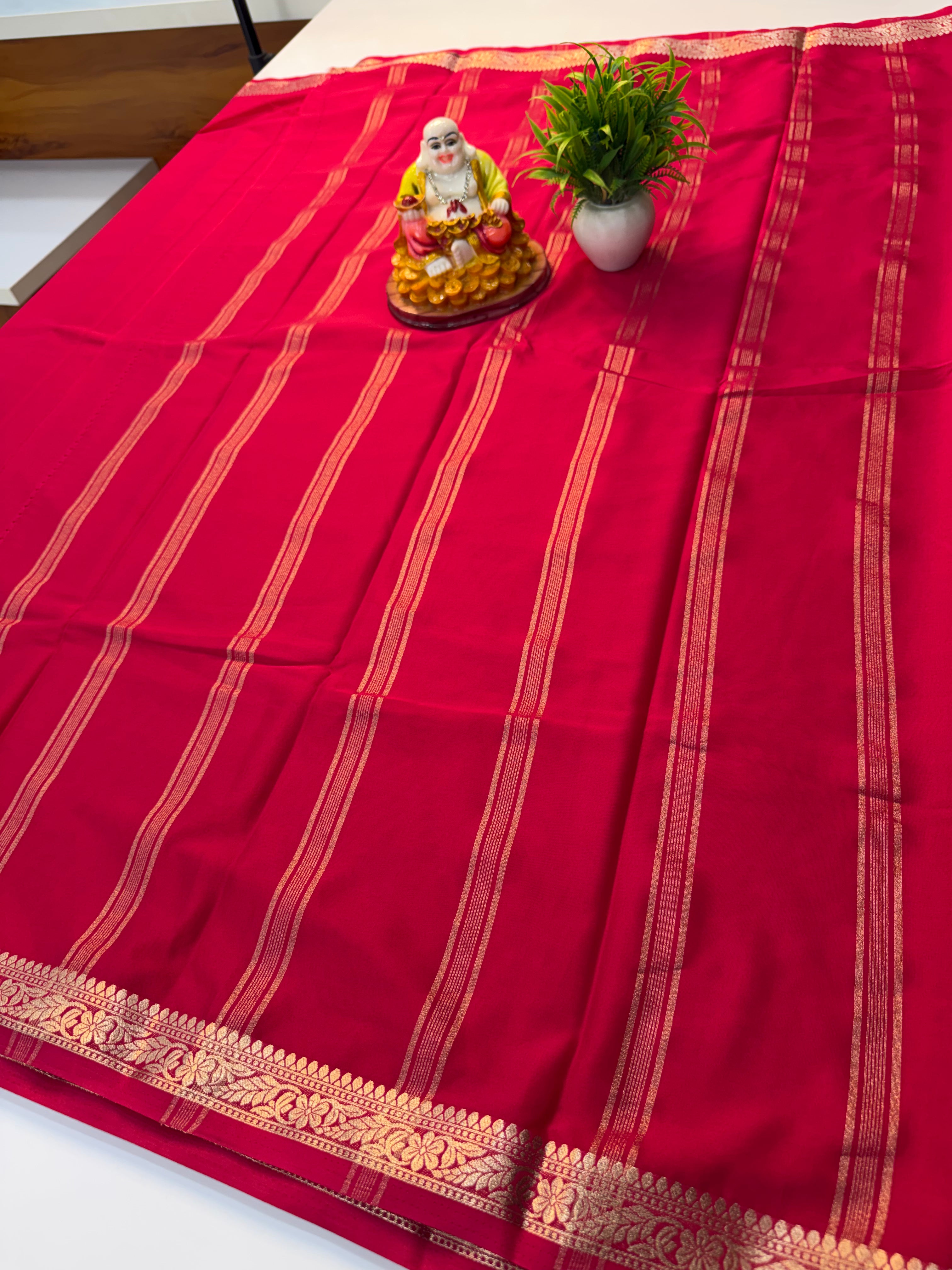Mysore Crepe Silk Saree with Small Border & Chit Pallu…..