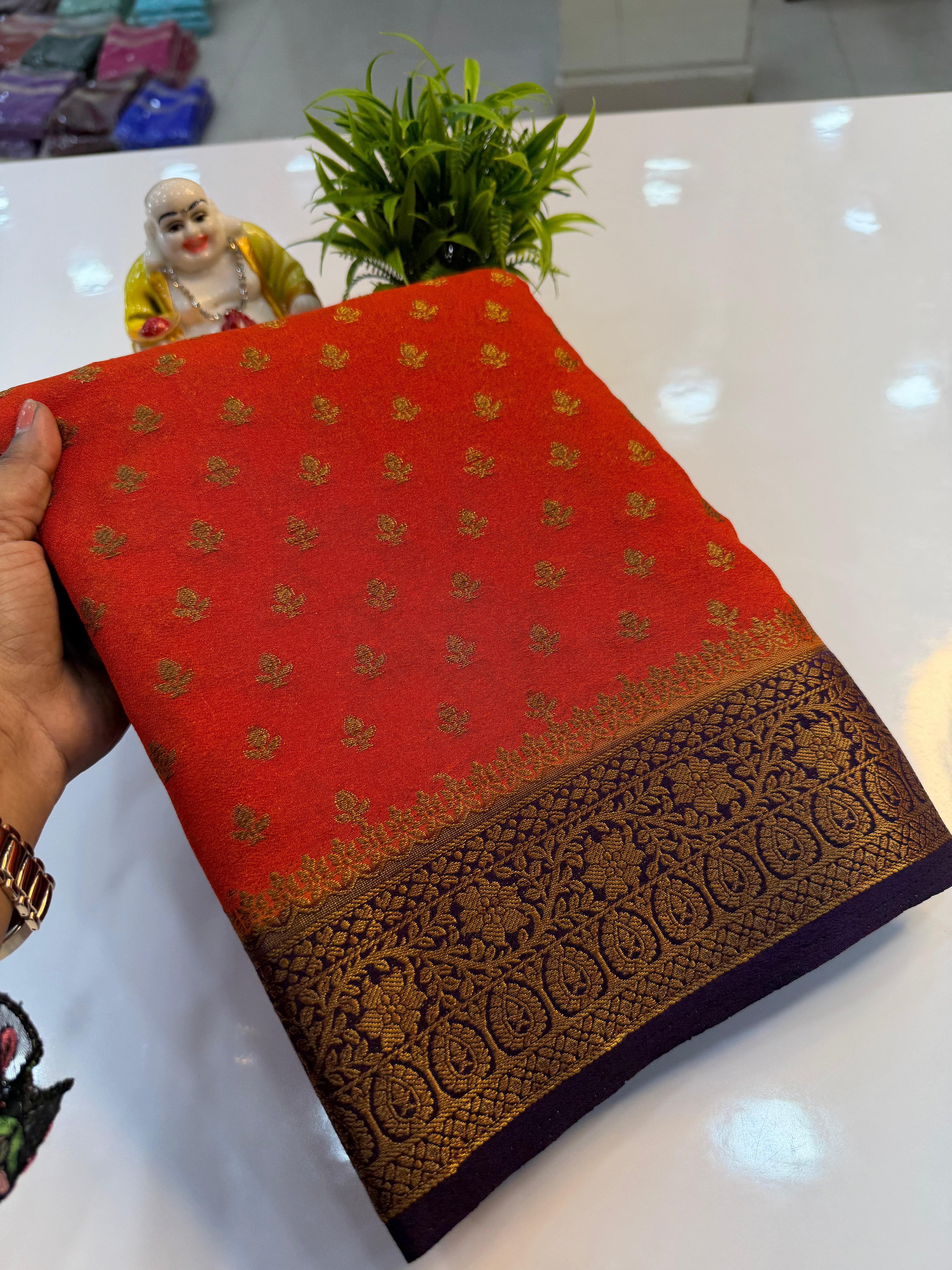 Premium Georgette Saree with Rich Pallu and brocade blouse…….