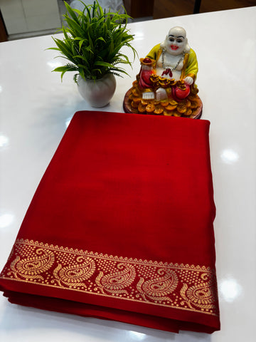 Mysore Crepe Silk Saree with Mango Border & Chit Pallu