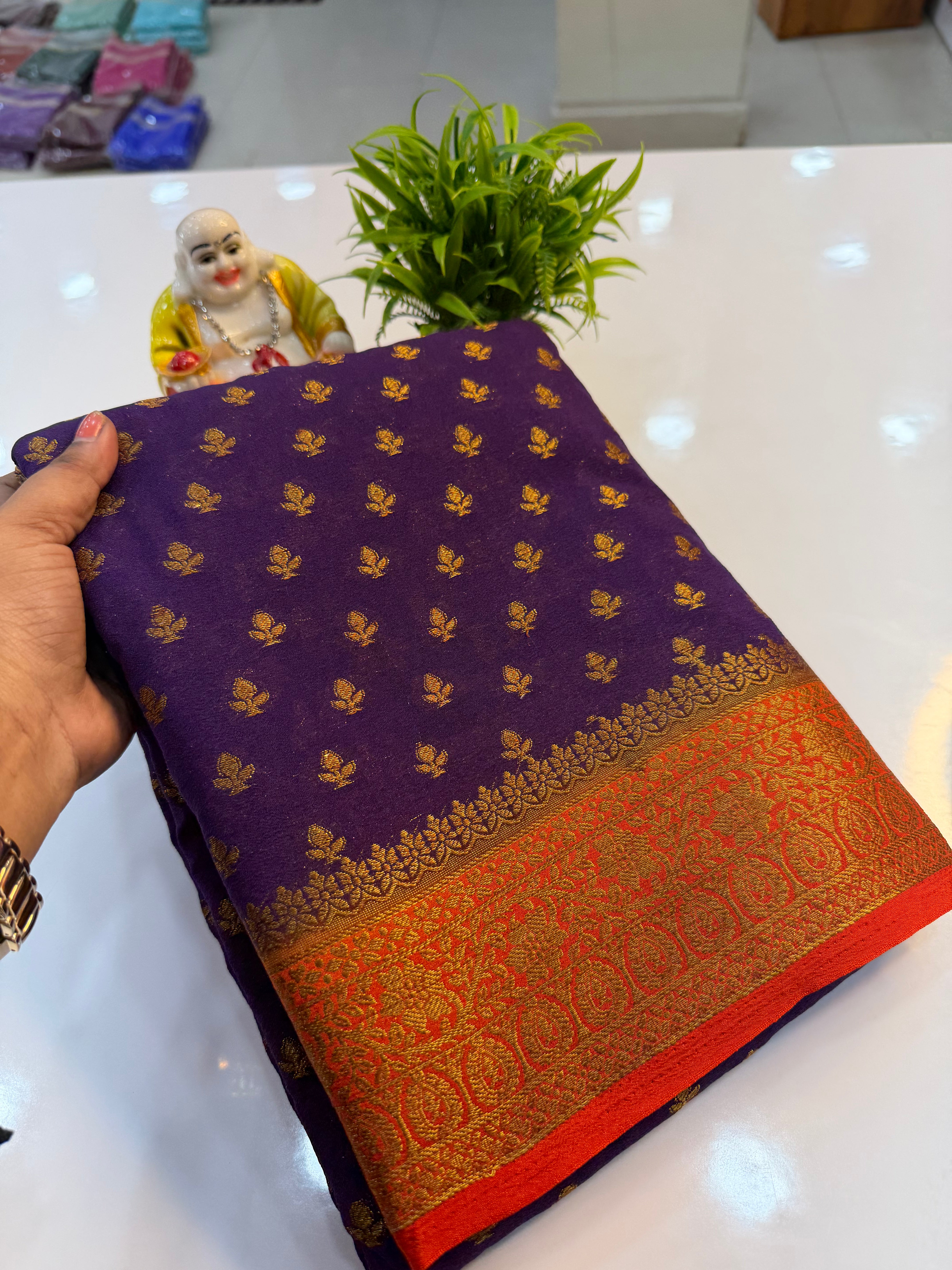 Premium Georgette Saree with Rich Pallu and brocade blouse…….