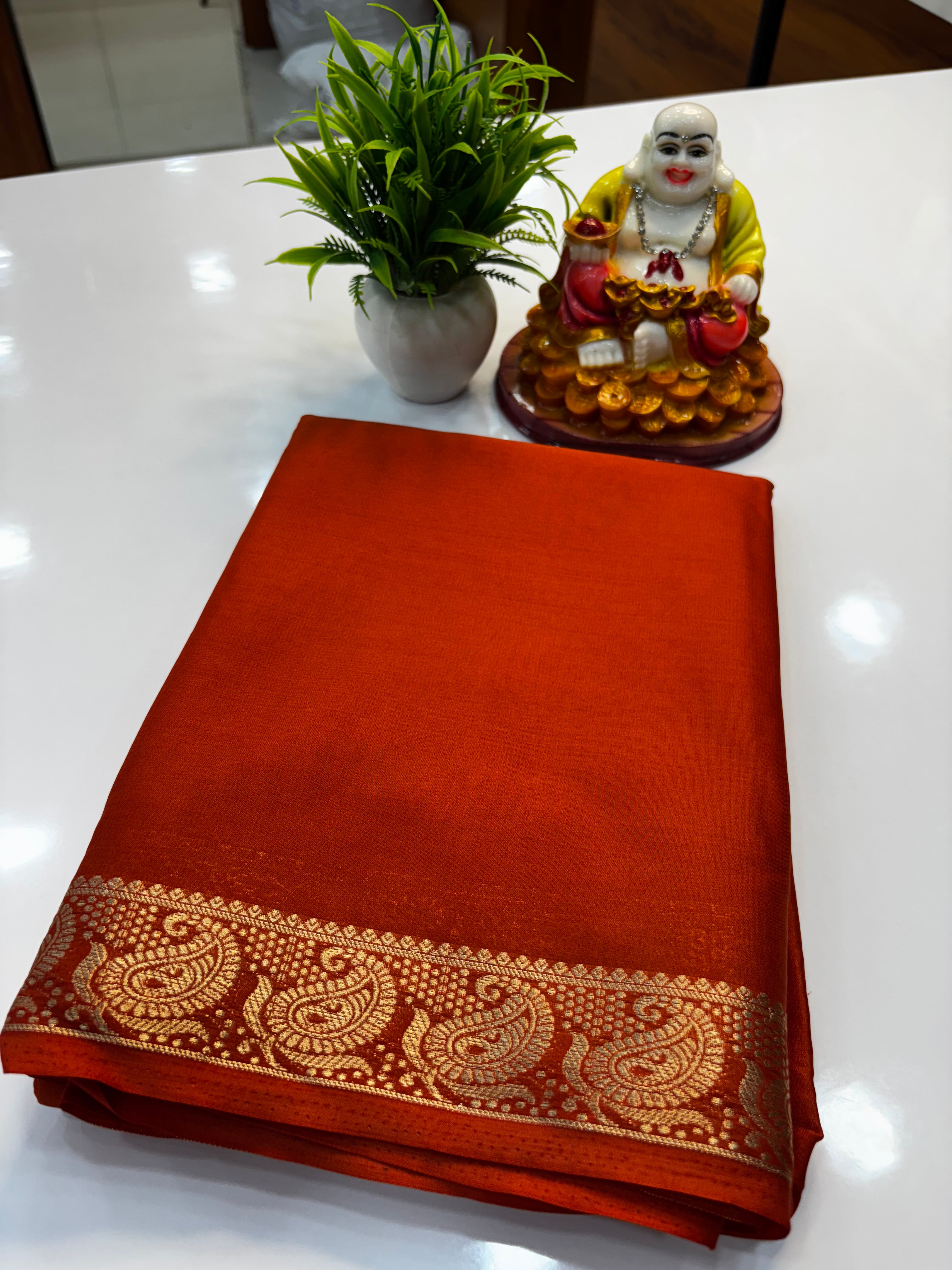 Mysore Crepe Silk Saree with Mango Border & Chit Pallu