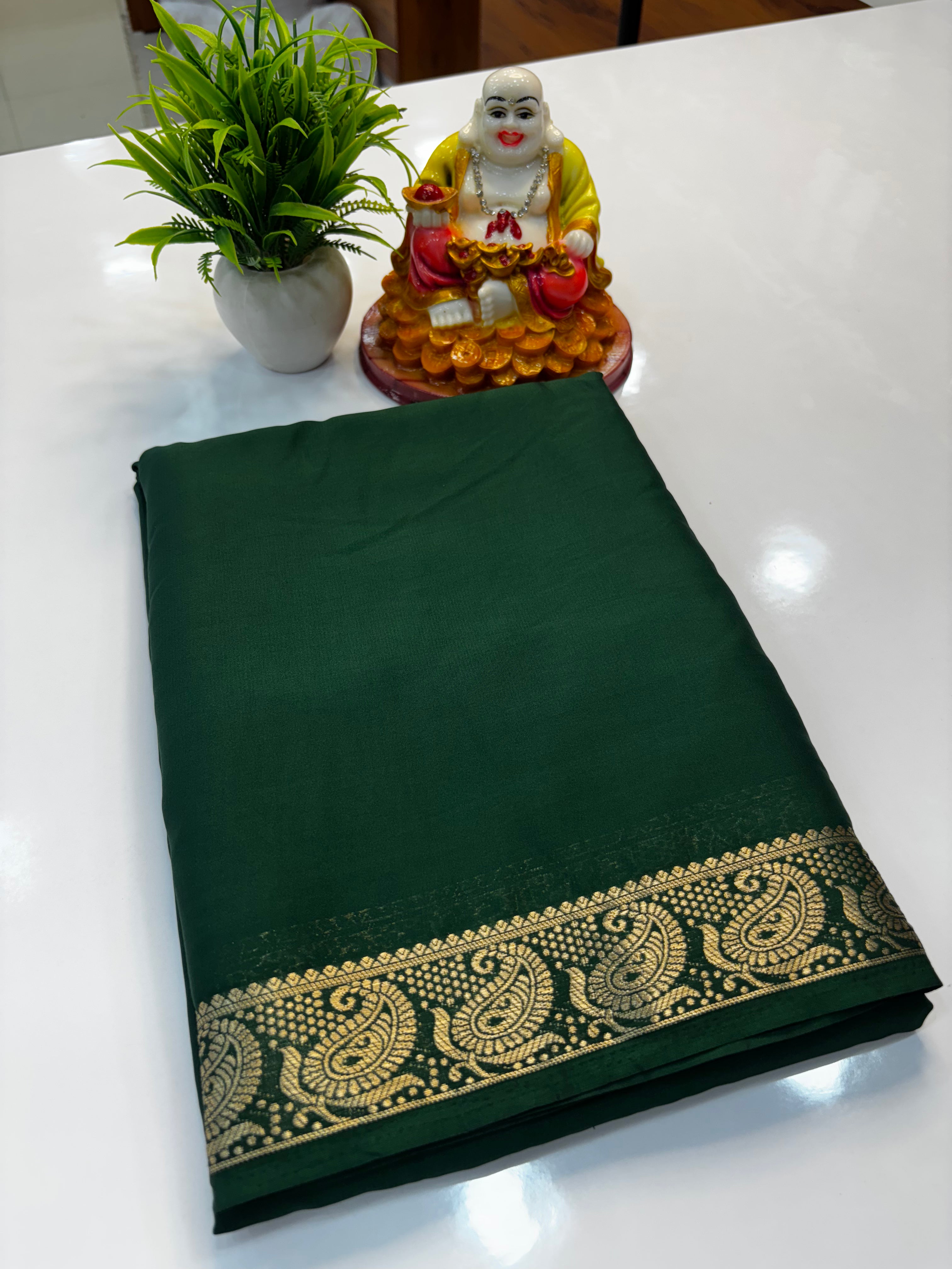 Mysore Crepe Silk Saree with Mango Border & Chit Pallu