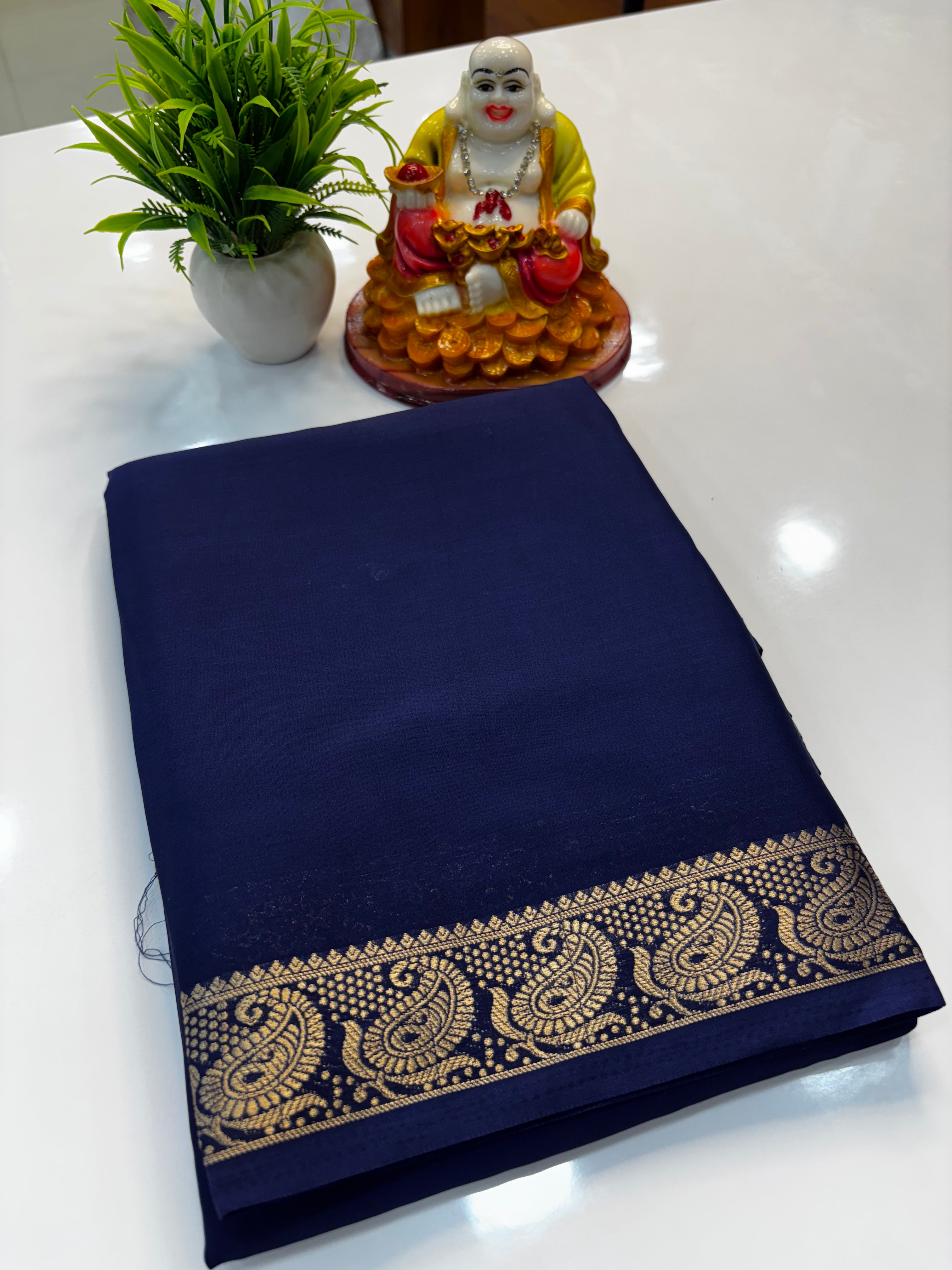 Mysore Crepe Silk Saree with Mango Border & Chit Pallu