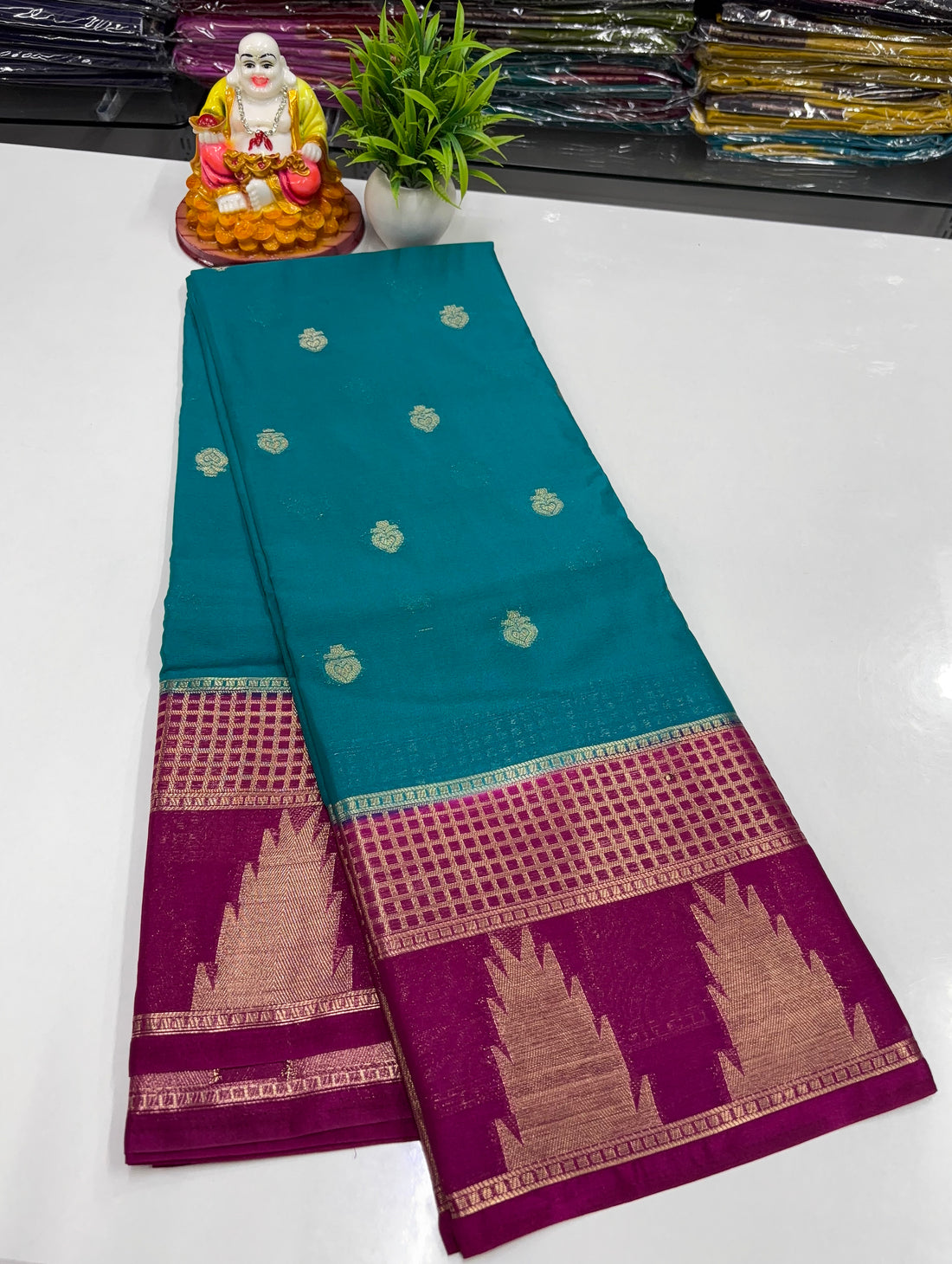 Chiffon Saree with Elegant Temple Design & Buttas | Padmavathi Silks and Sarees