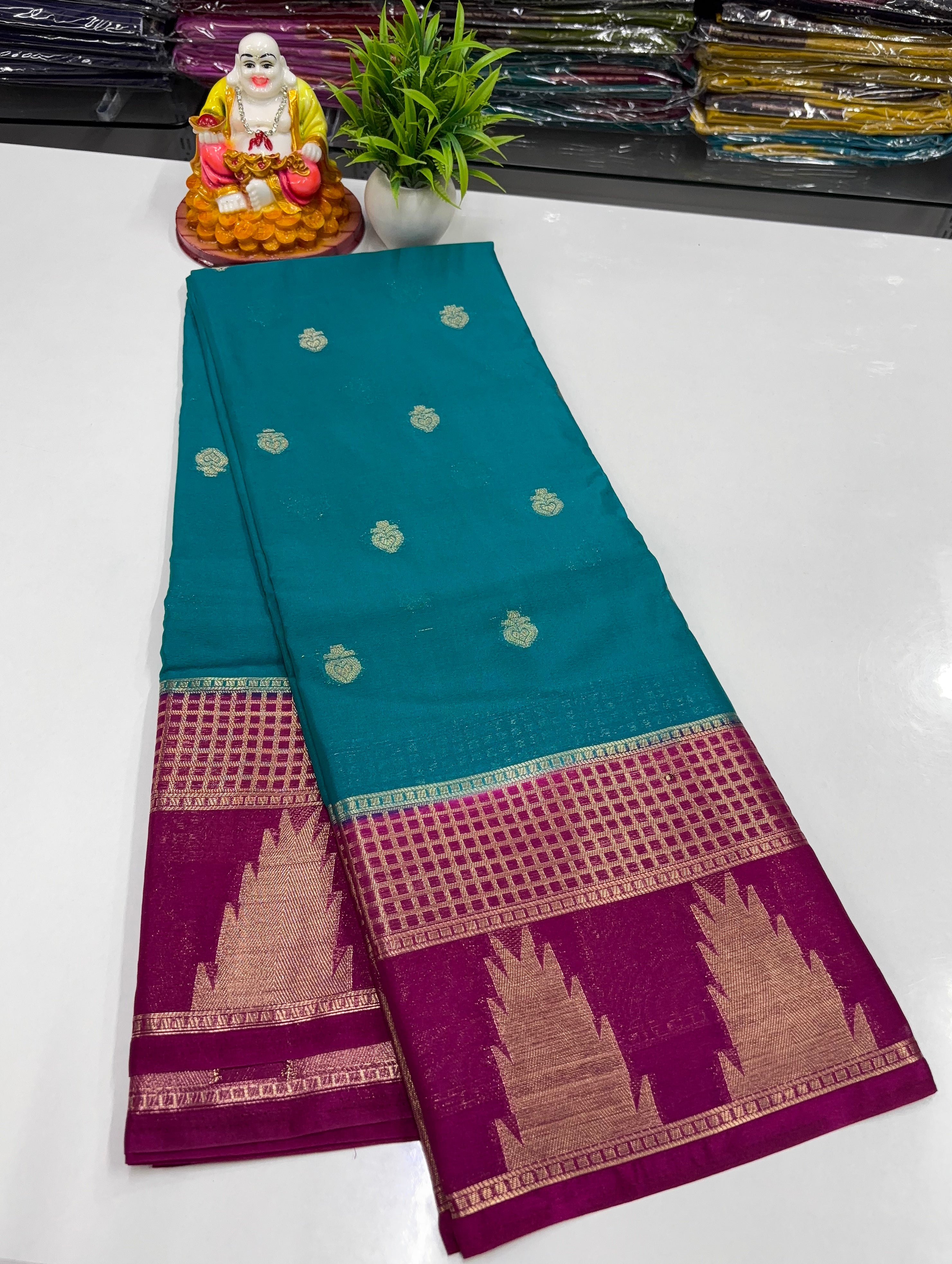 Chiffon Saree with Elegant Temple Design & Buttas | Padmavathi Silks and Sarees