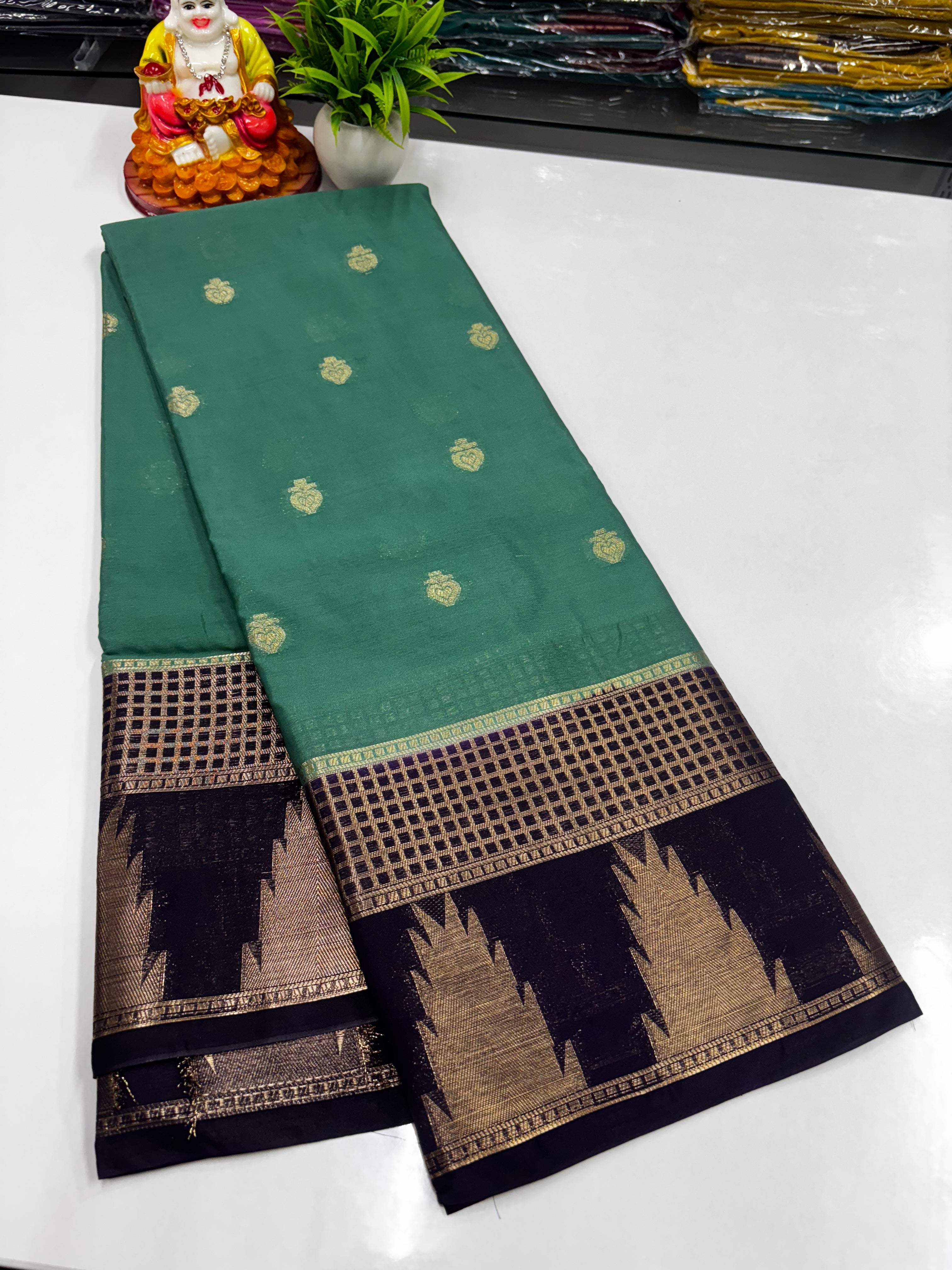 Chiffon Saree with Elegant Temple Design & Buttas | Padmavathi Silks and Sarees