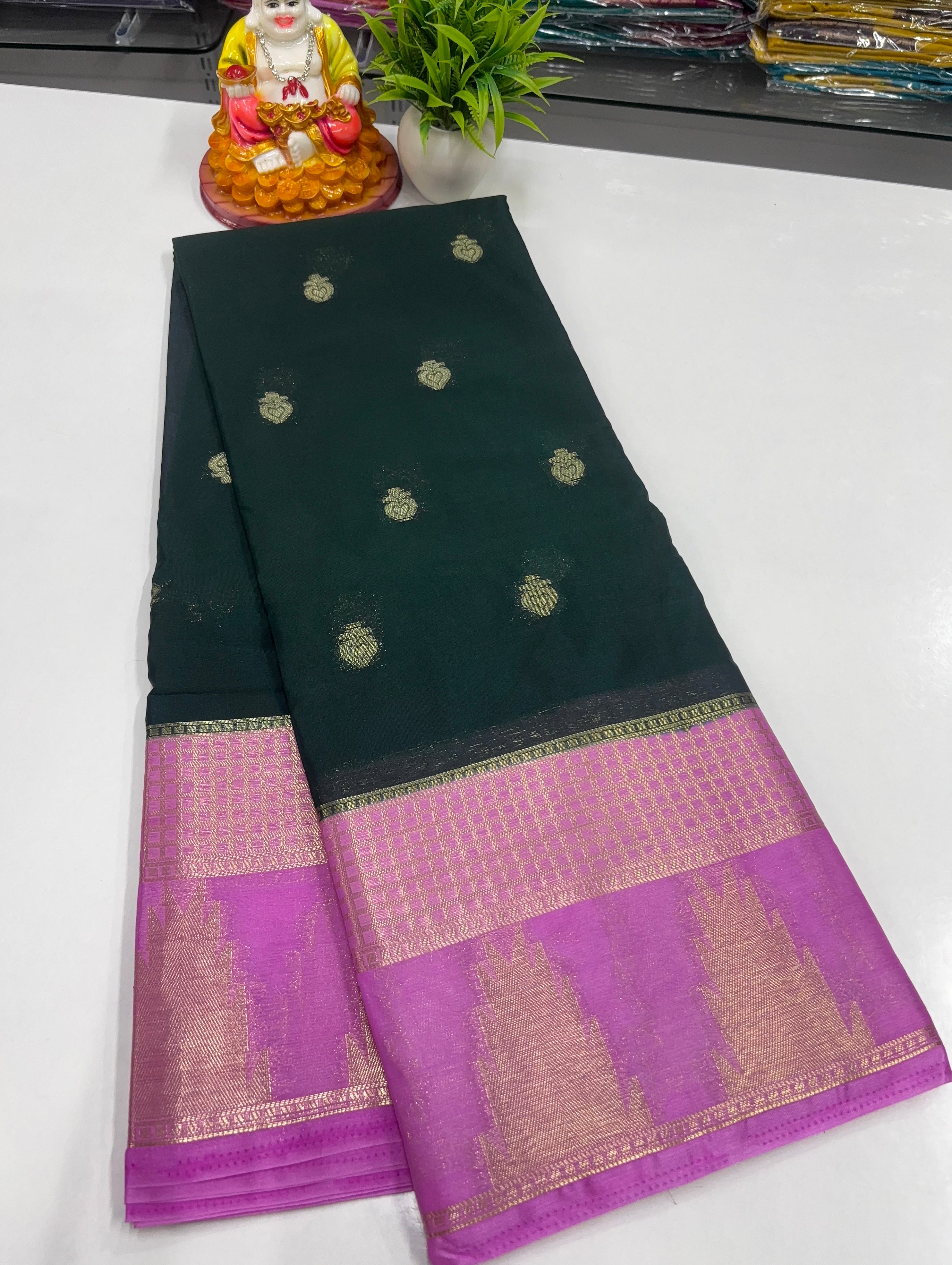 Chiffon Saree with Elegant Temple Design & Buttas | Padmavathi Silks and Sarees