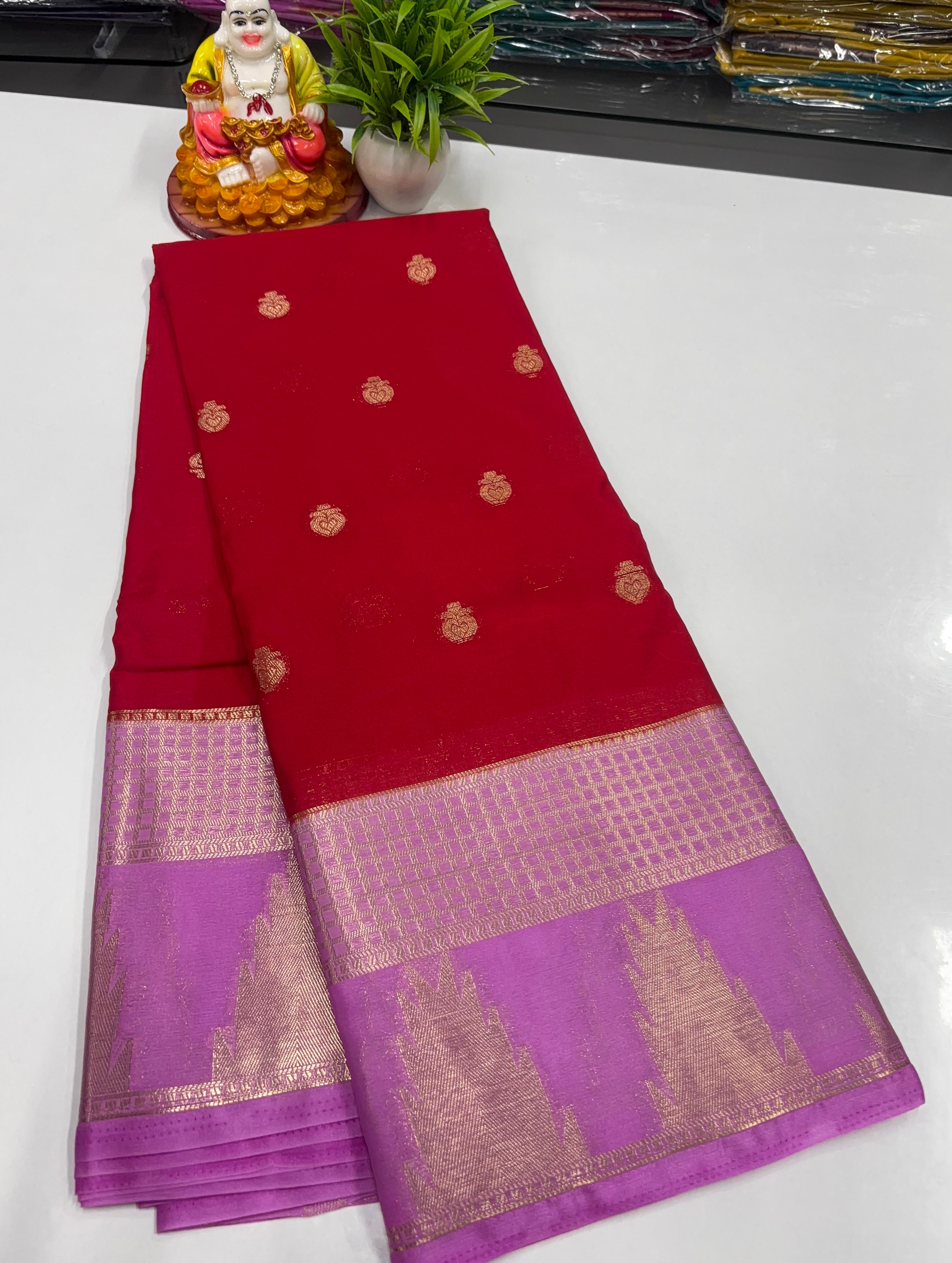Chiffon Saree with Elegant Temple Design & Buttas | Padmavathi Silks and Sarees