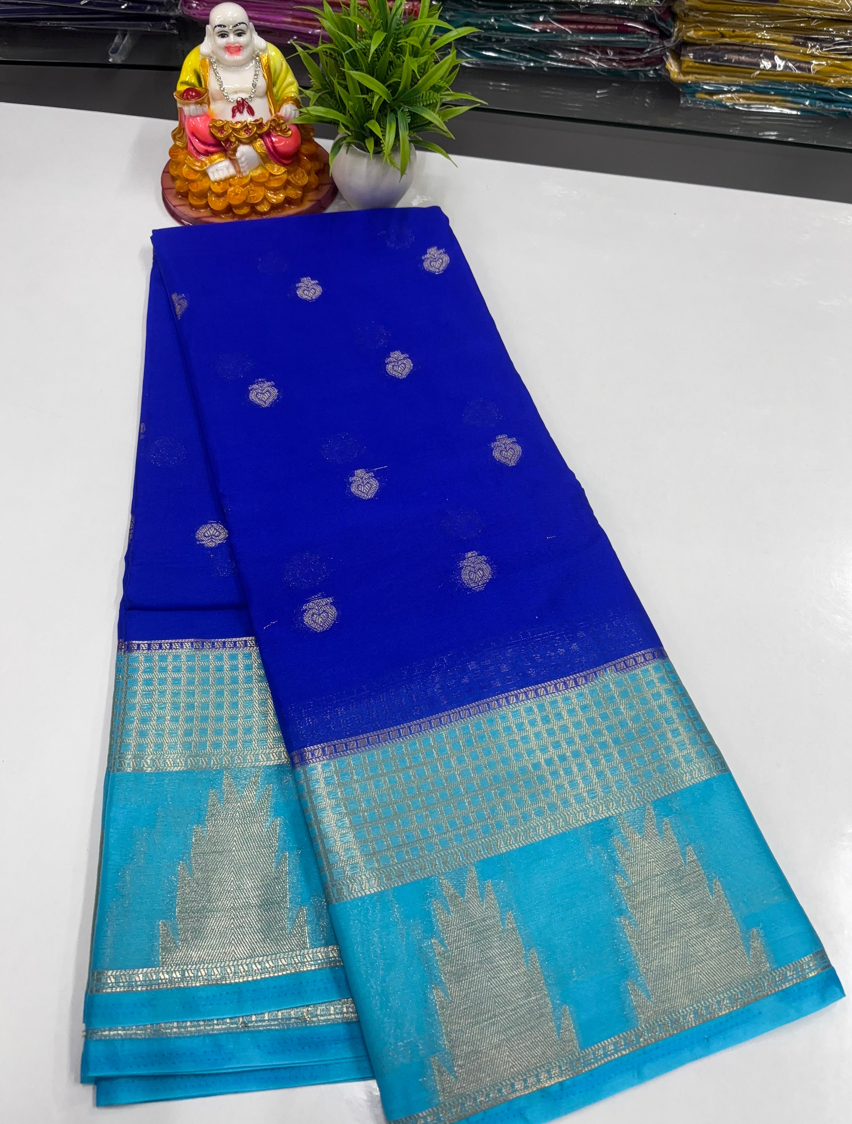 Chiffon Saree with Elegant Temple Design & Buttas | Padmavathi Silks and Sarees