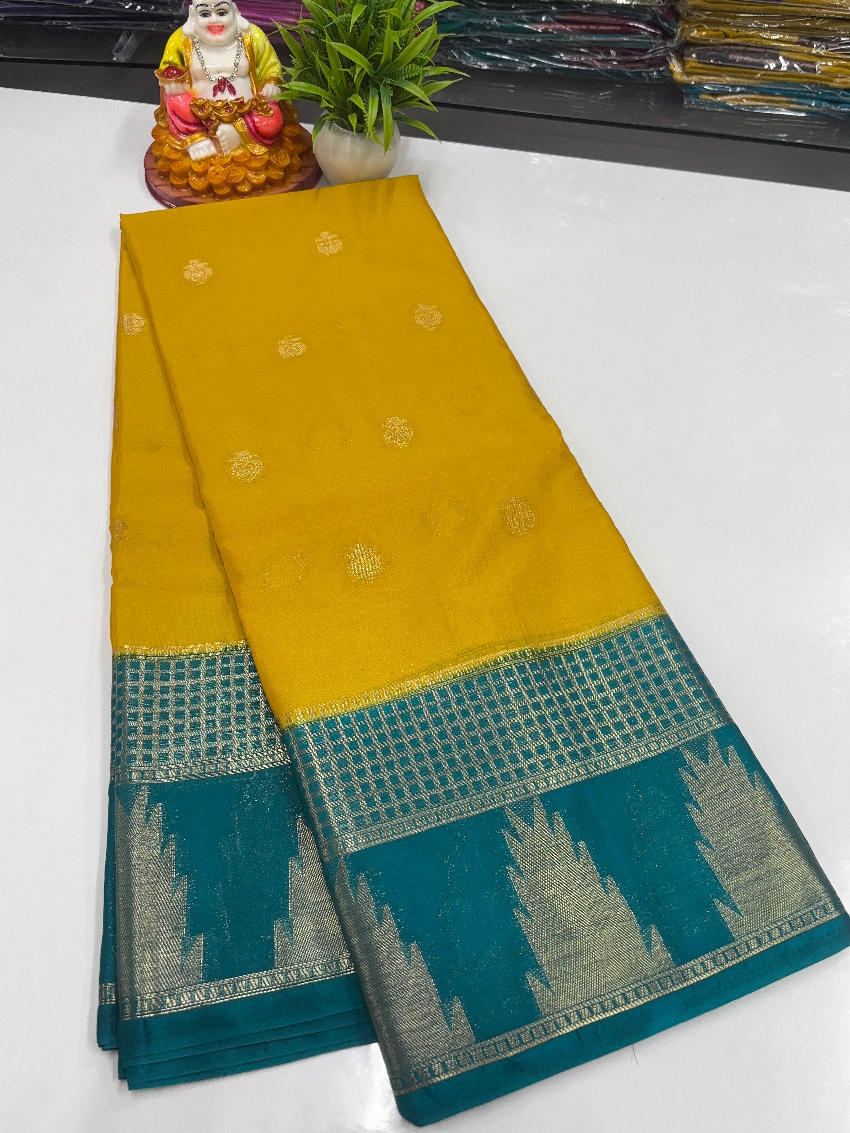 Chiffon Saree with Elegant Temple Design & Buttas | Padmavathi Silks and Sarees