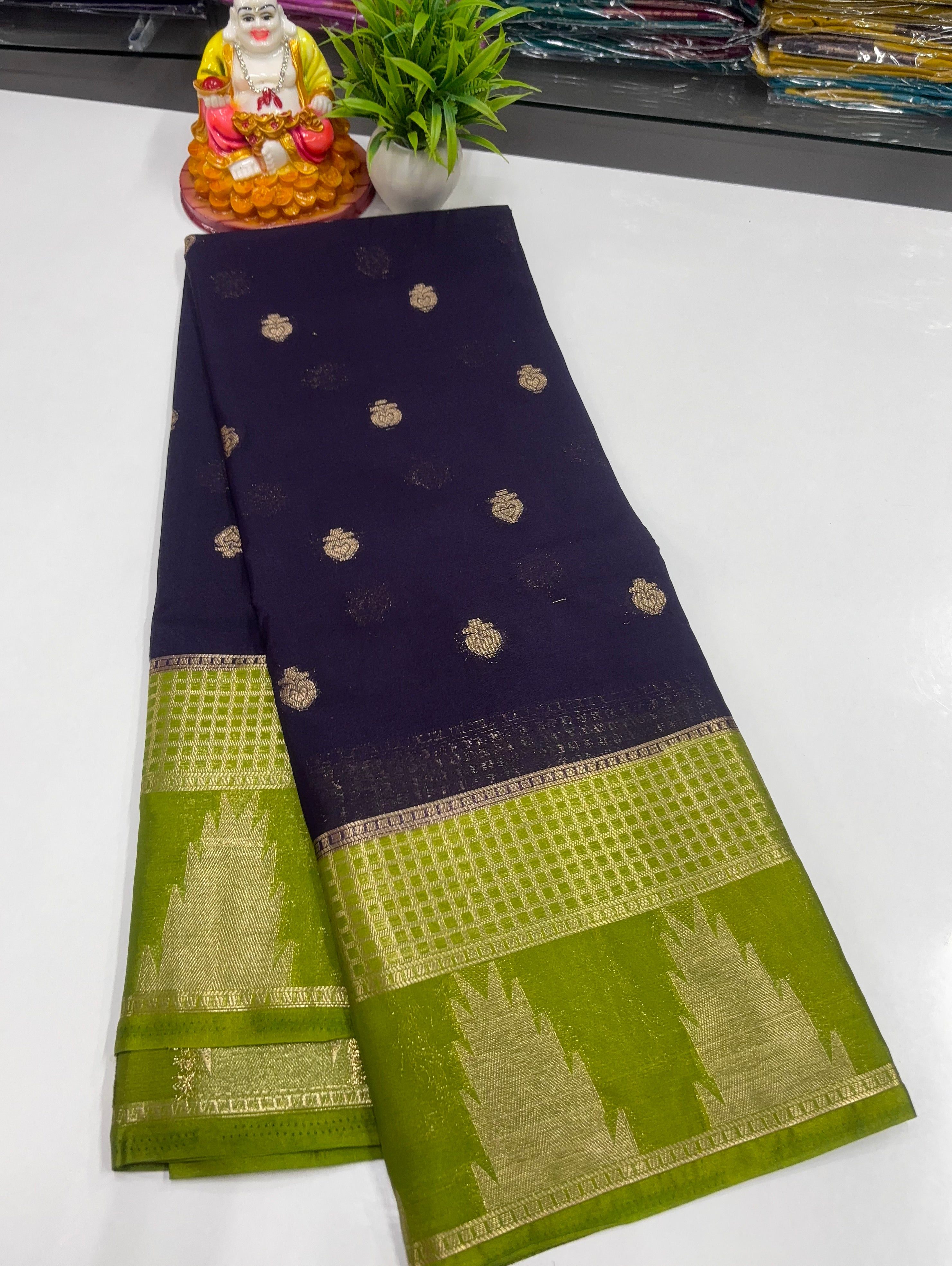 Chiffon Saree with Elegant Temple Design & Buttas | Padmavathi Silks and Sarees