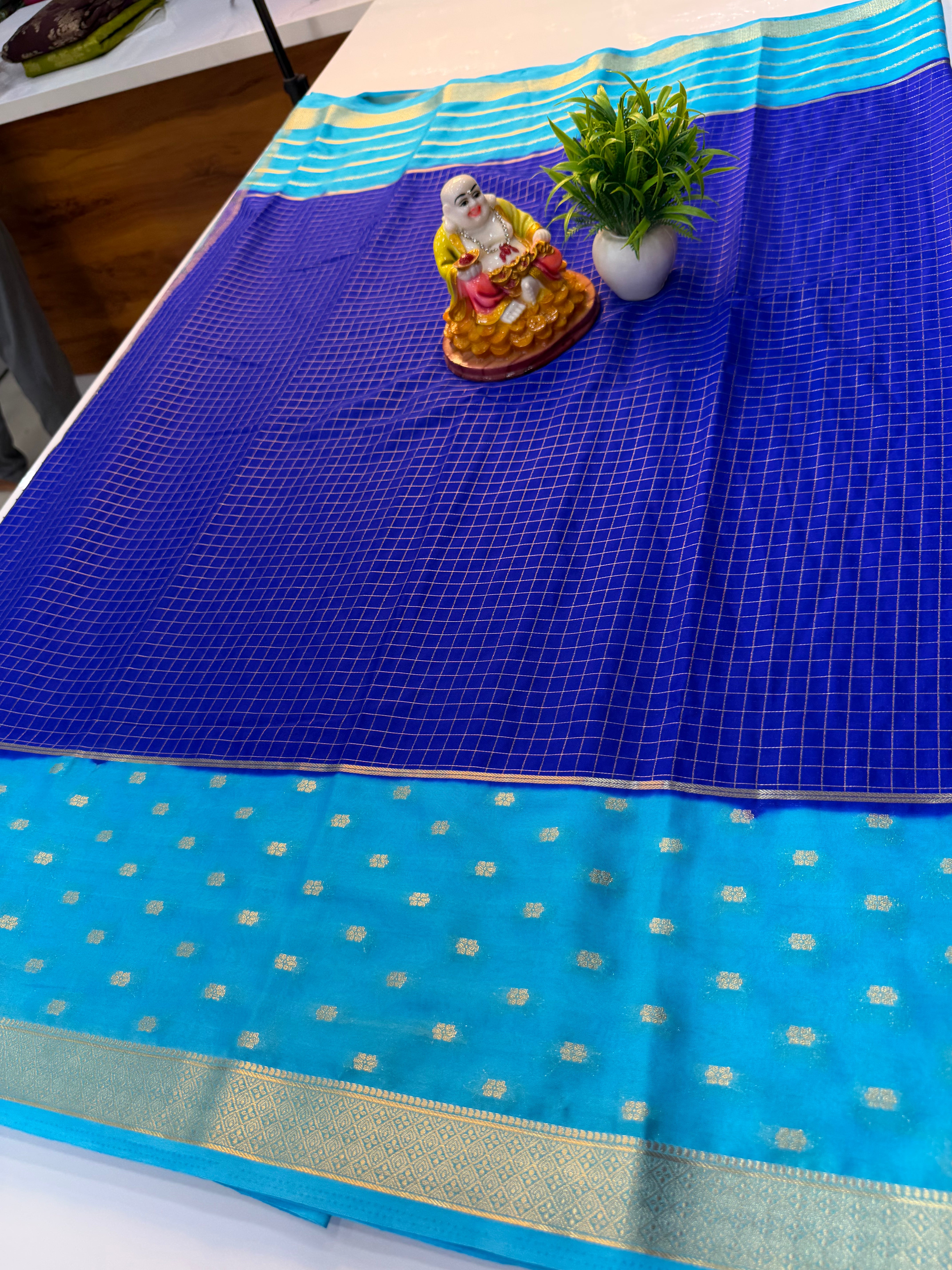 Premium Mysore Crepe Silk Saree with Checks & Butta Border | Padmavathi Silks and Sarees…