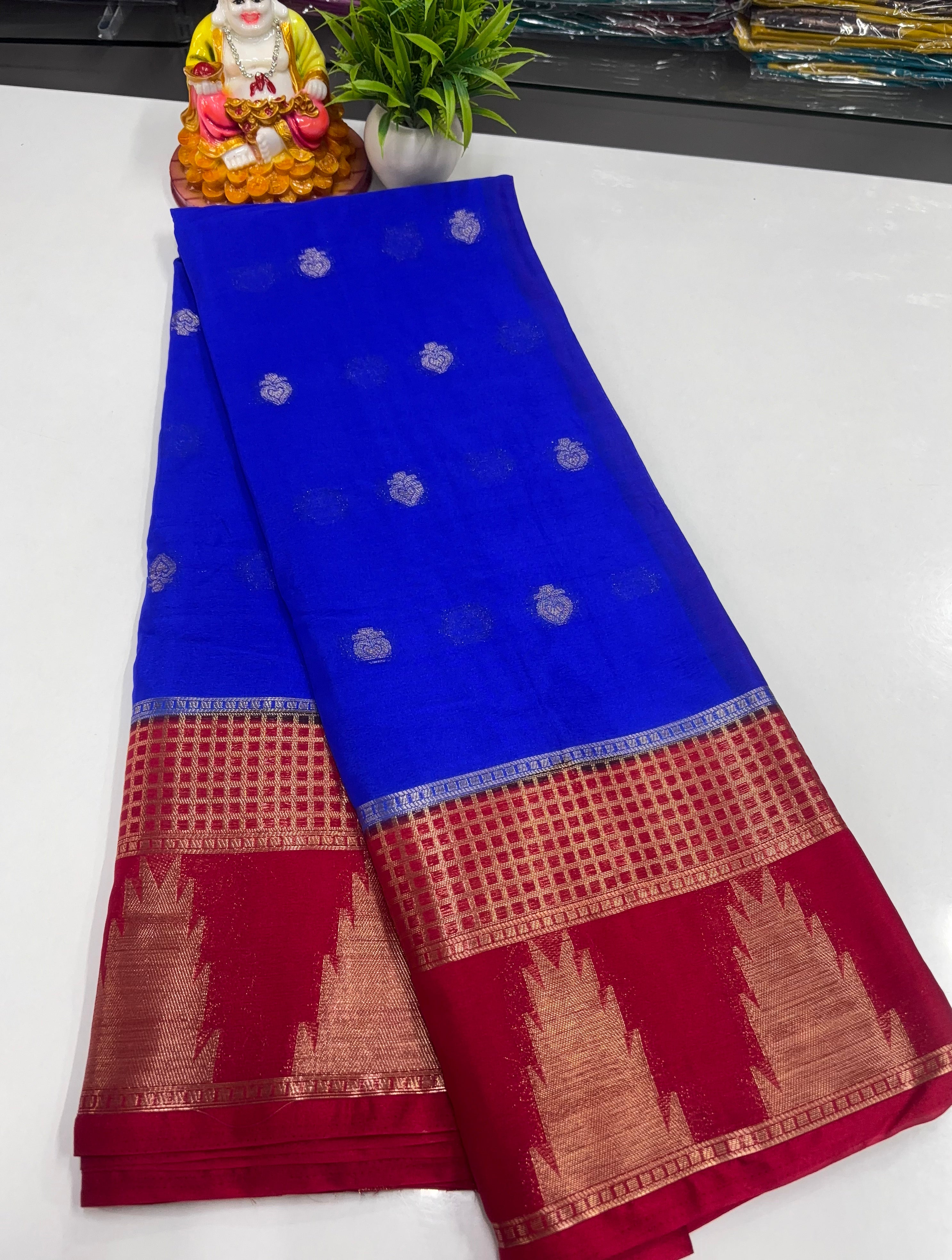 Chiffon Saree with Elegant Temple Design & Buttas | Padmavathi Silks and Sarees