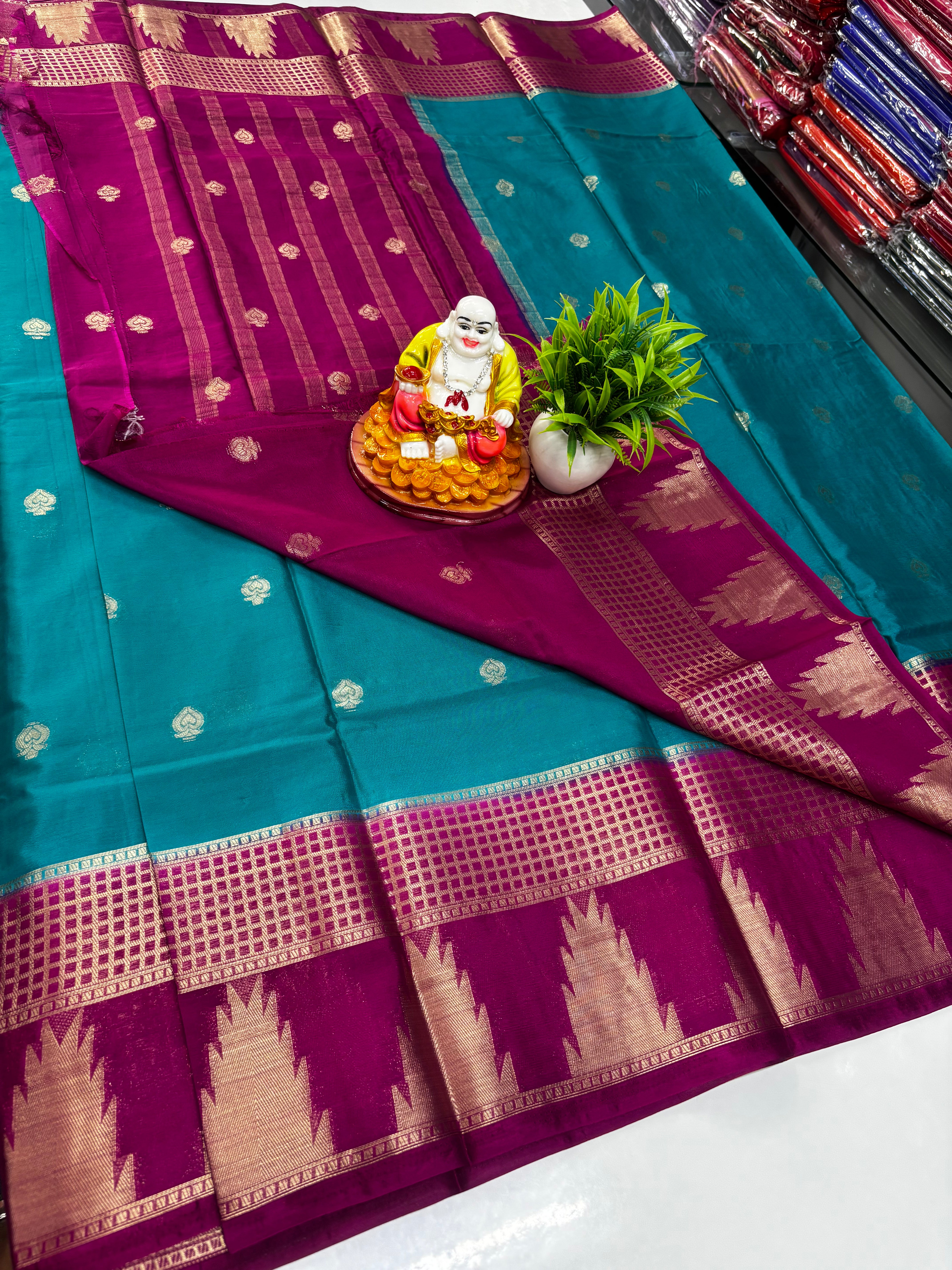 Chiffon Saree with Elegant Temple Design & Buttas | Padmavathi Silks and Sarees